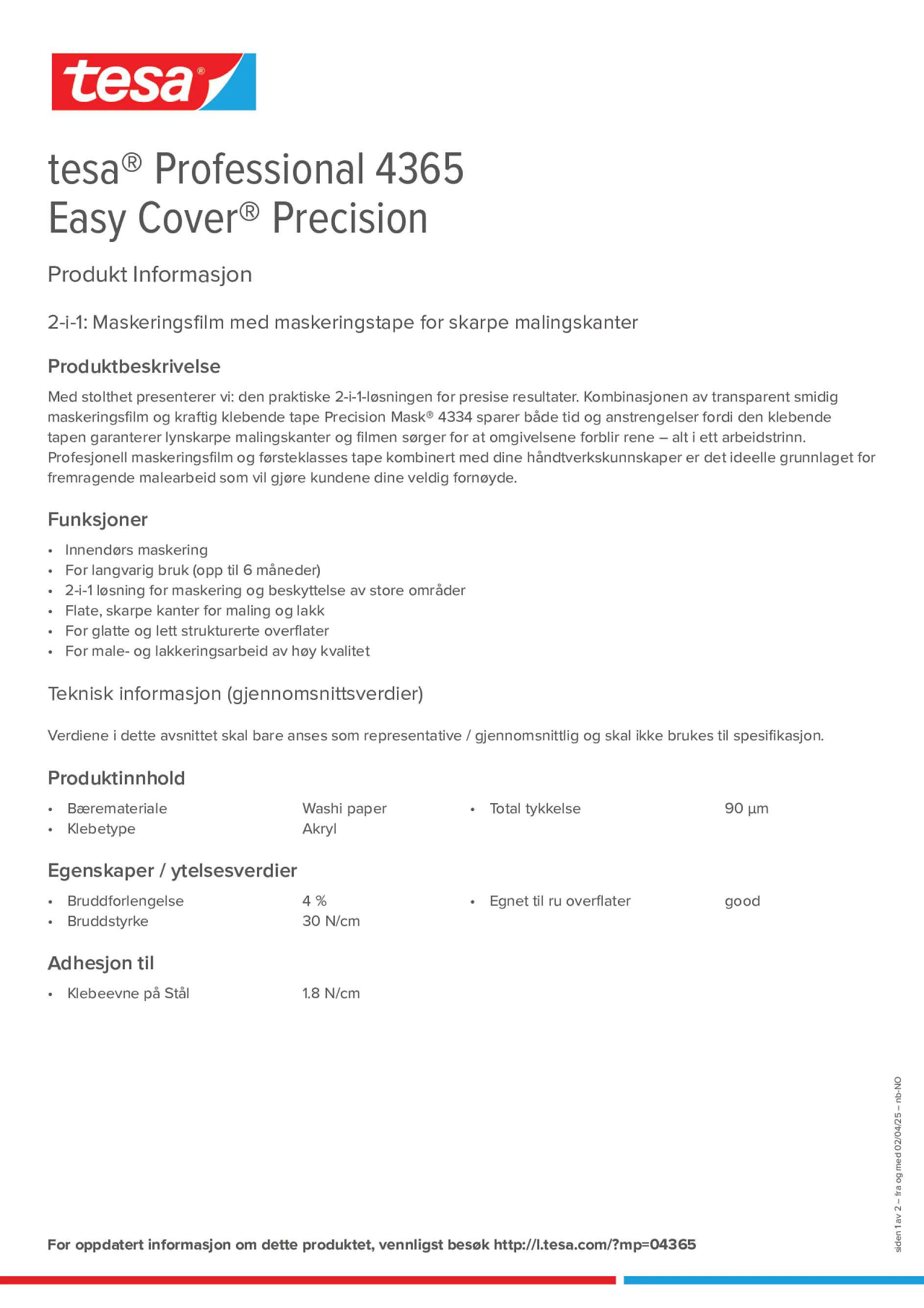 Product information_tesa® Professional 04365_nb-NO
