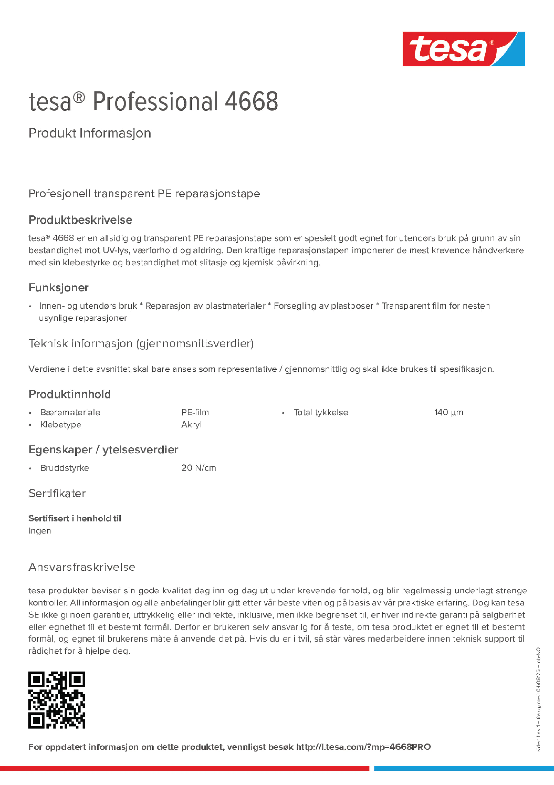 Product information_tesa® Professional 04668_nb-NO