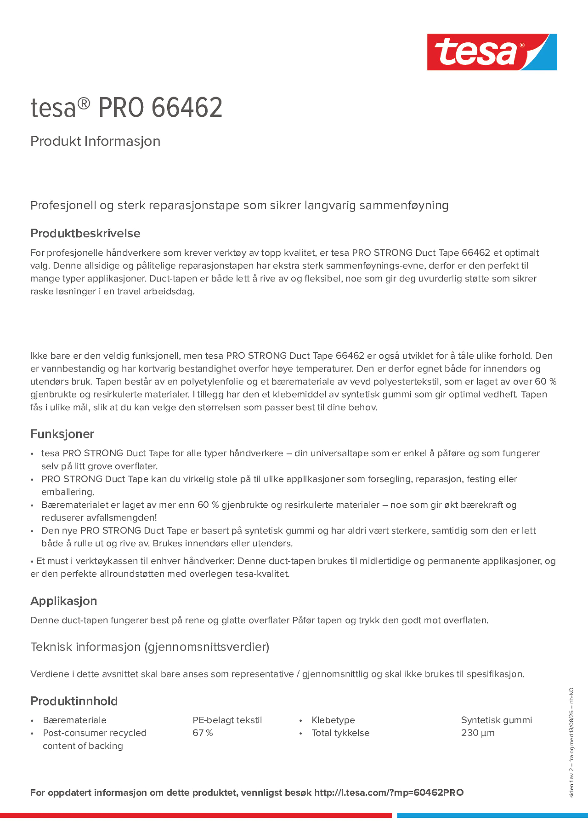 Product information_tesa® PRO 66462_nb-NO