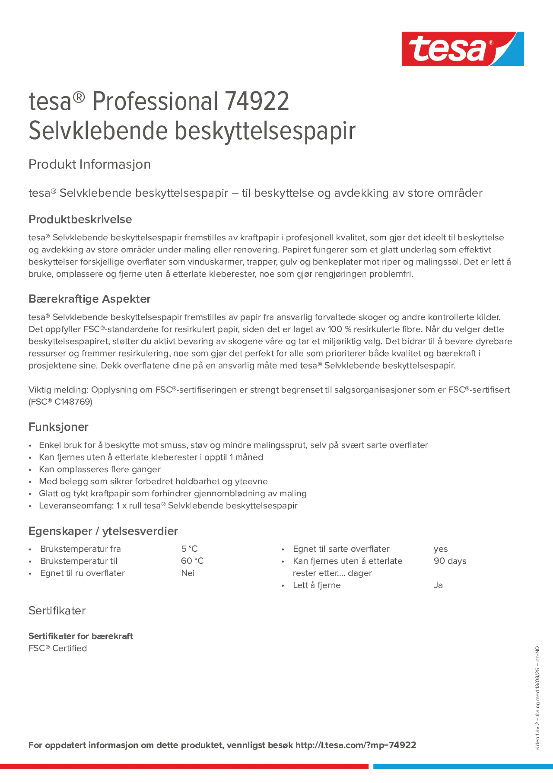 Product information_tesa® Professional 74922_nb-NO