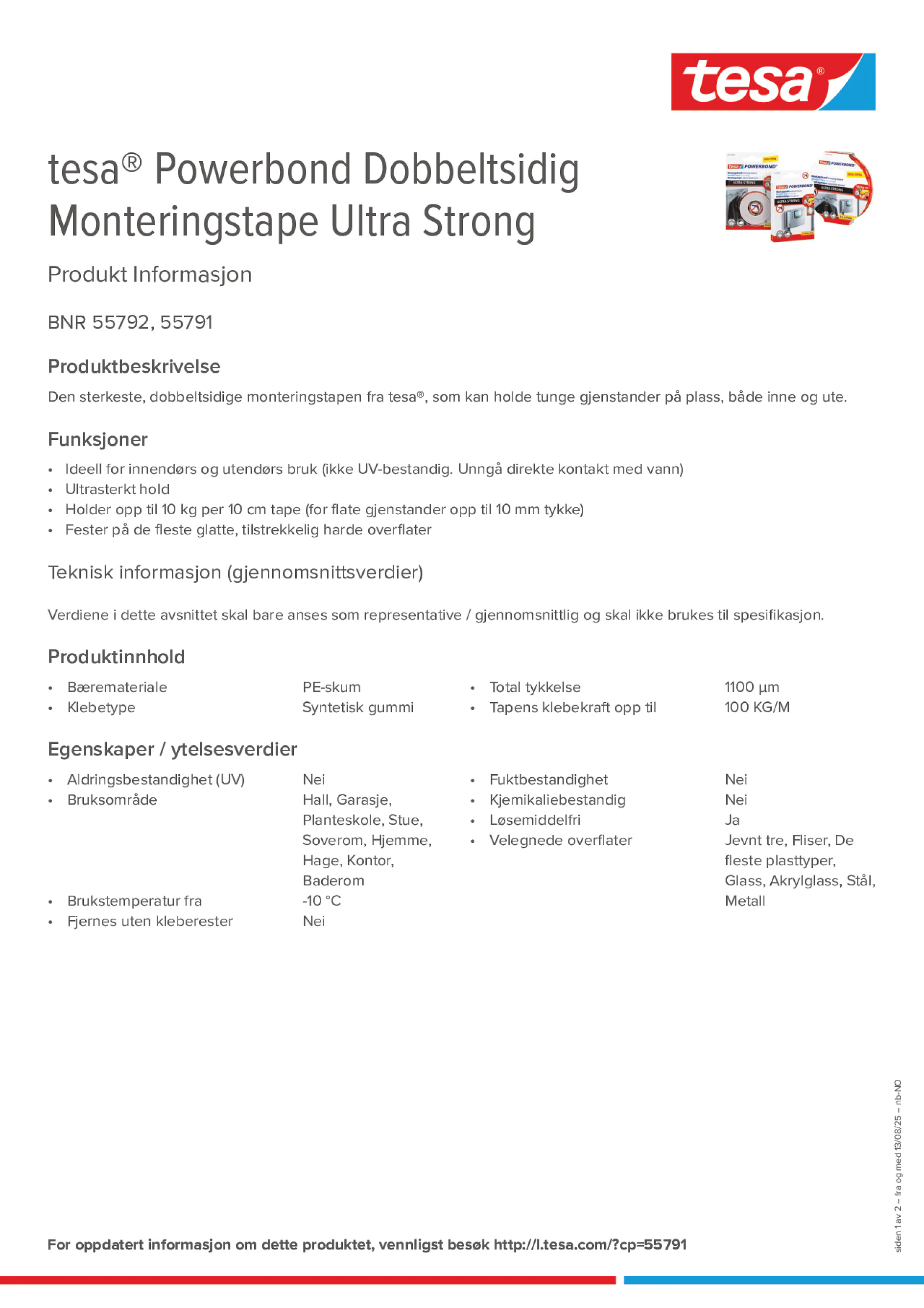 Product information_tesa® Powerbond 55791_nb-NO