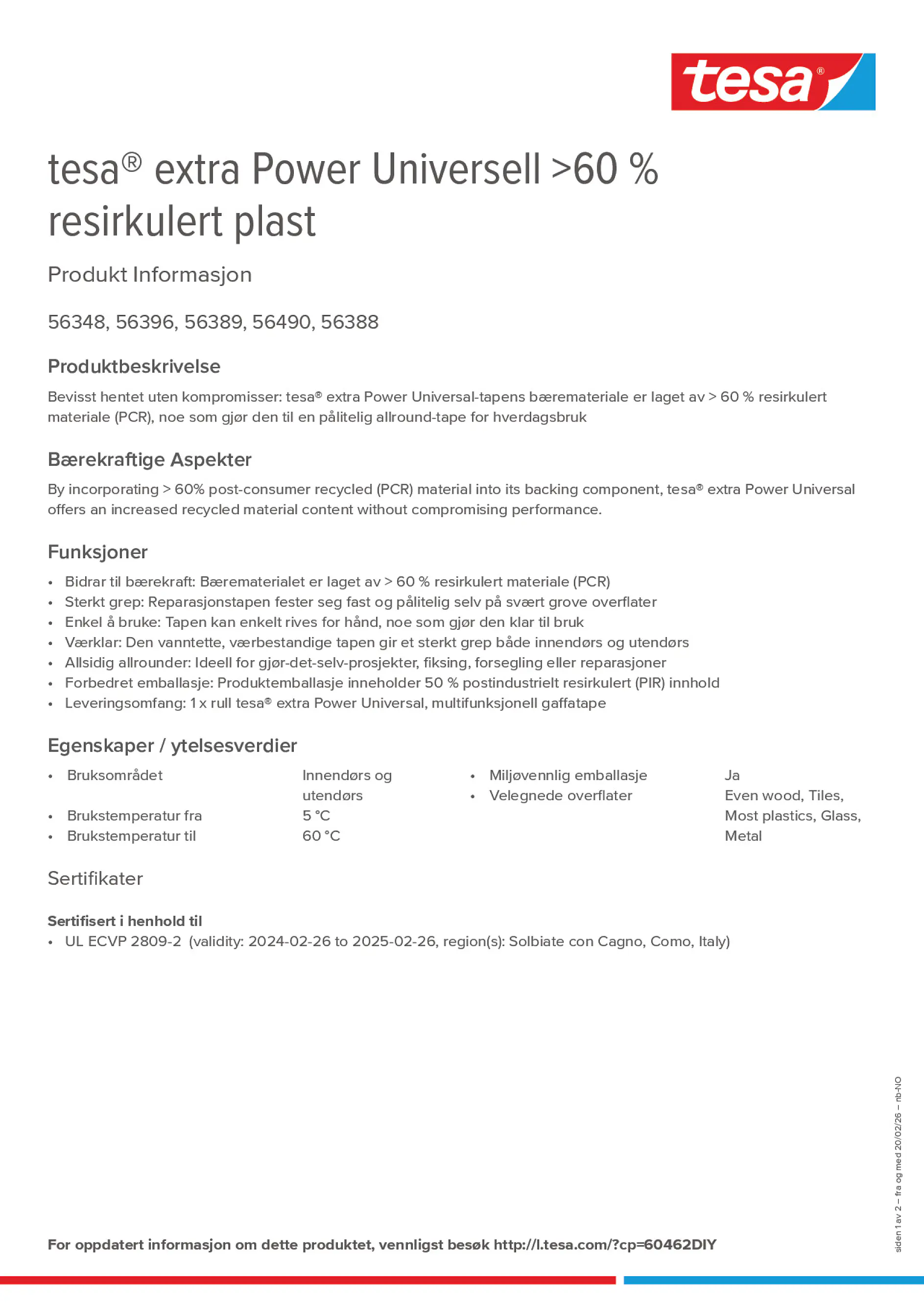 Product information_tesa® extra Power 60462DIY_nb-NO