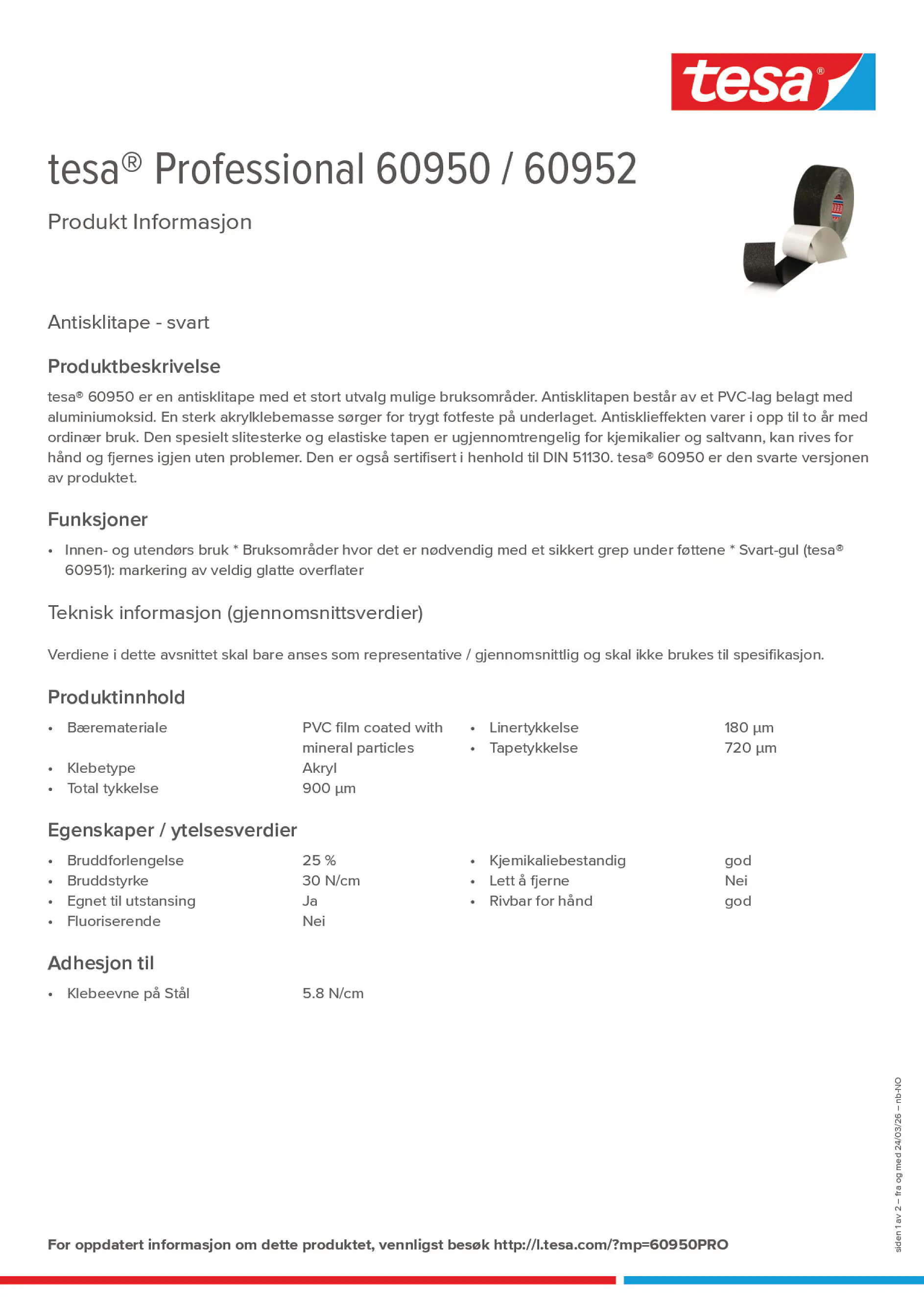 Product information_tesa® Professional 60950 / 60952_nb-NO