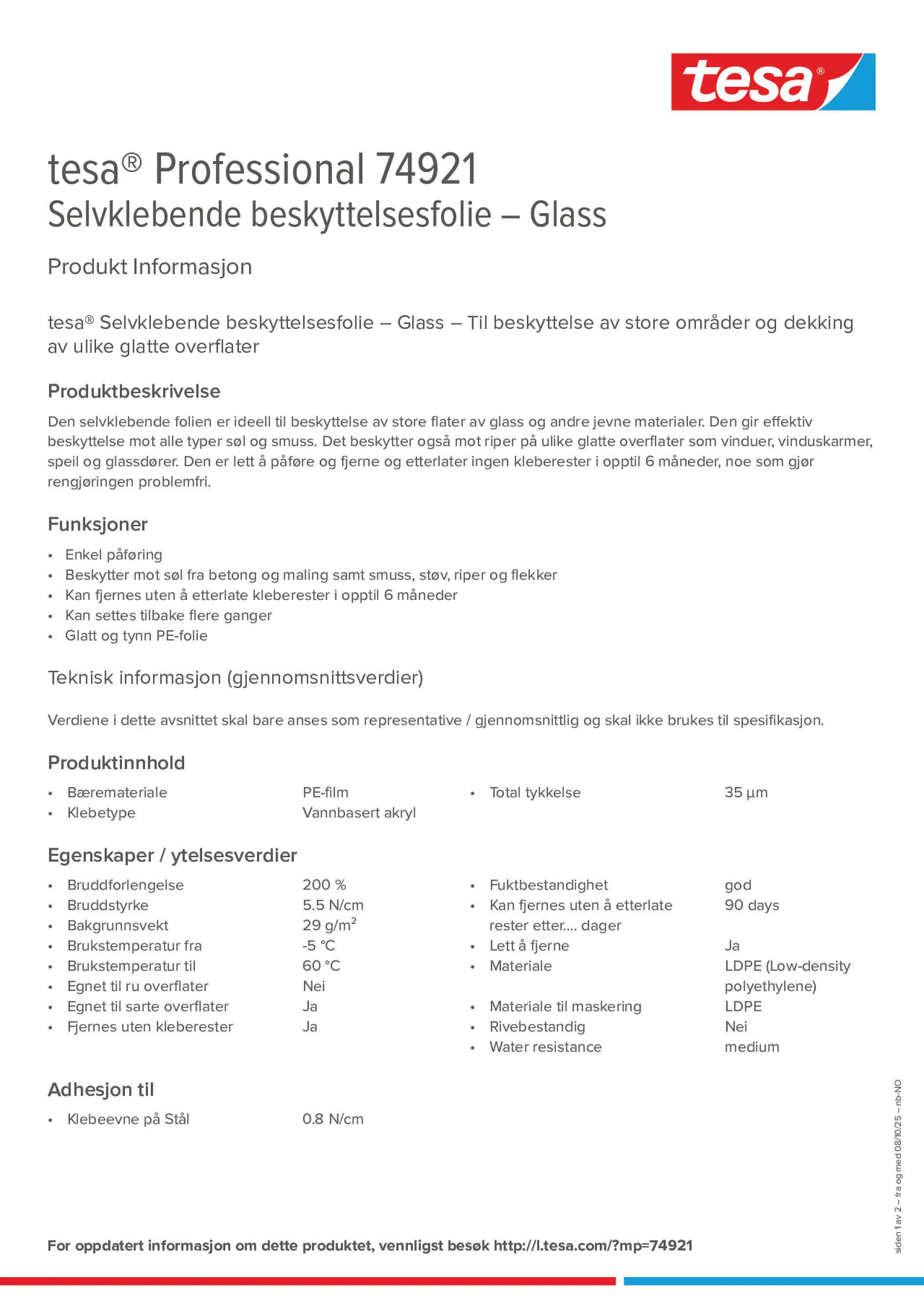 Product information_tesa® Professional 74921_nb-NO