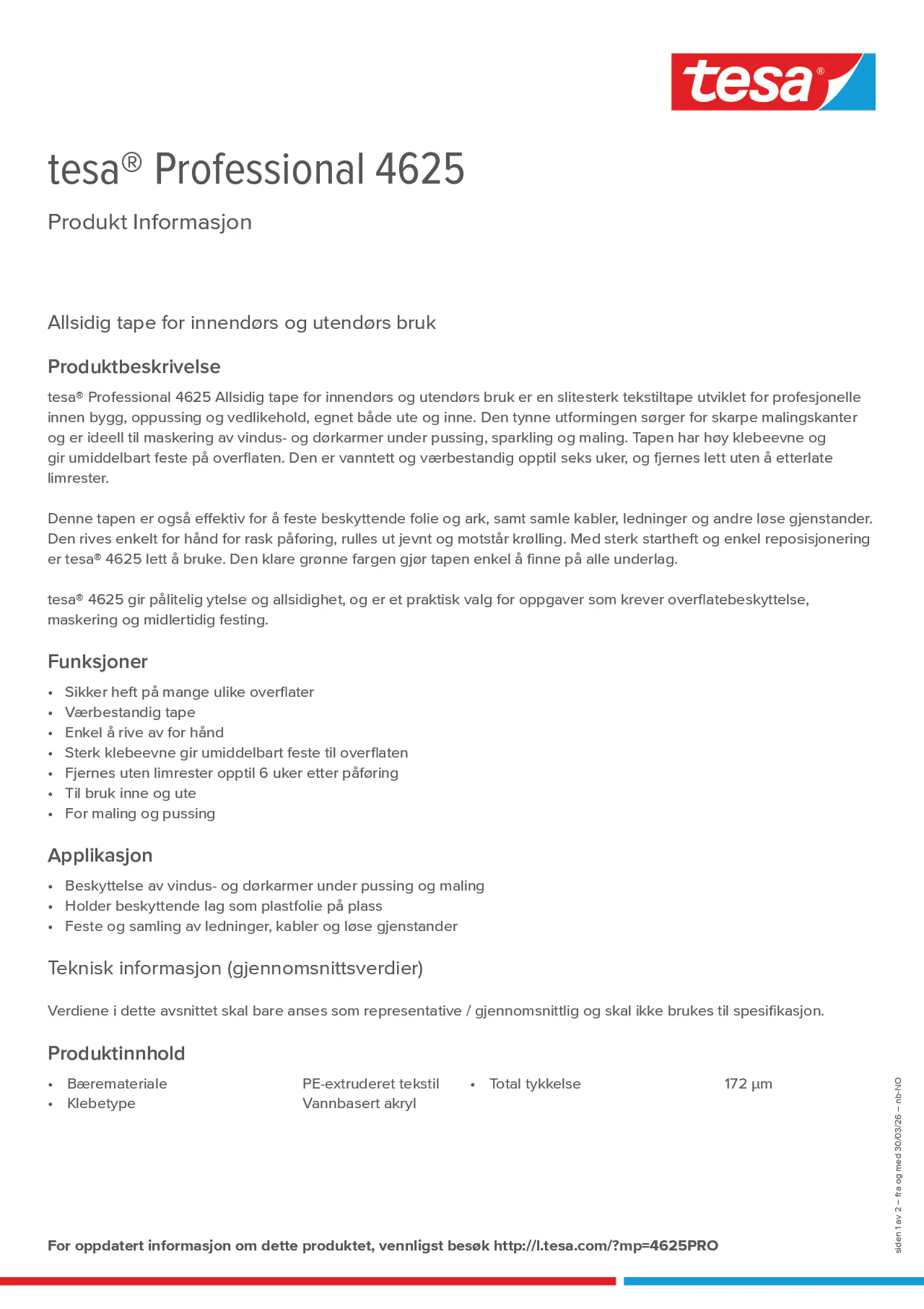 Product information_tesa® Professional 04625_nb-NO