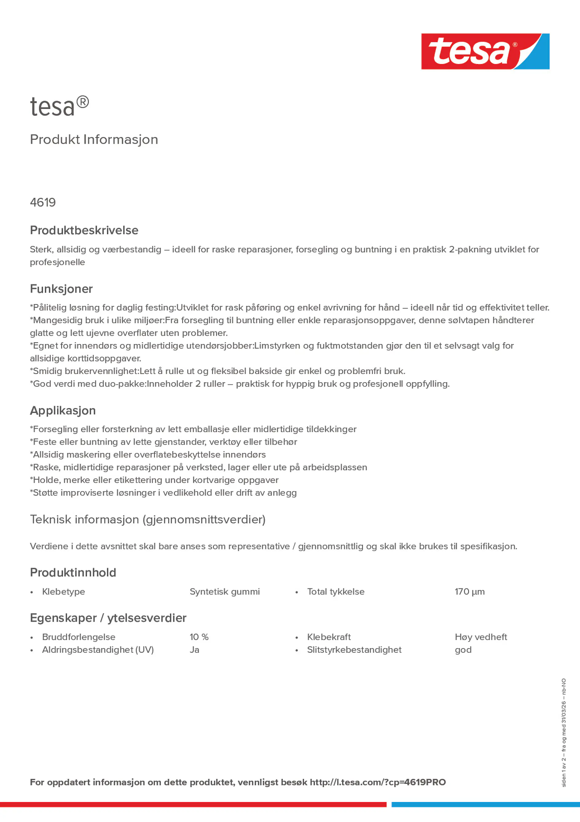 Product information_tesa® 4619PRO_nb-NO