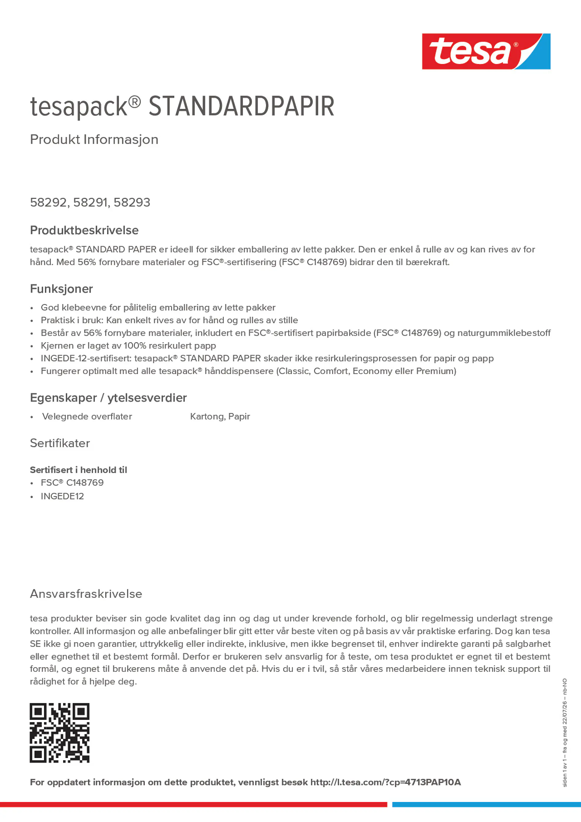 Product information_tesapack® 4713PAP10A_nb-NO