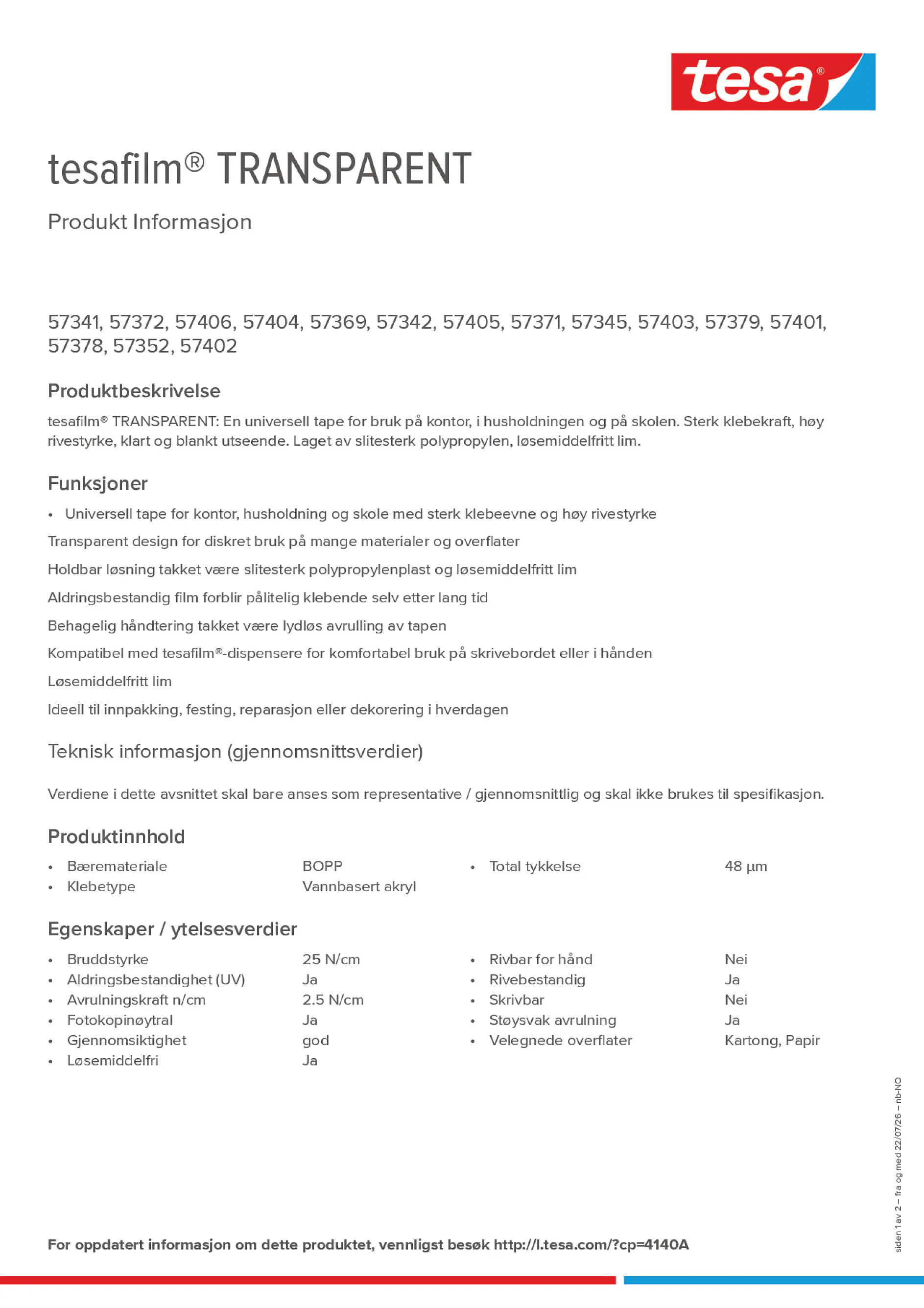 Product information_tesafilm® 4140A_nb-NO
