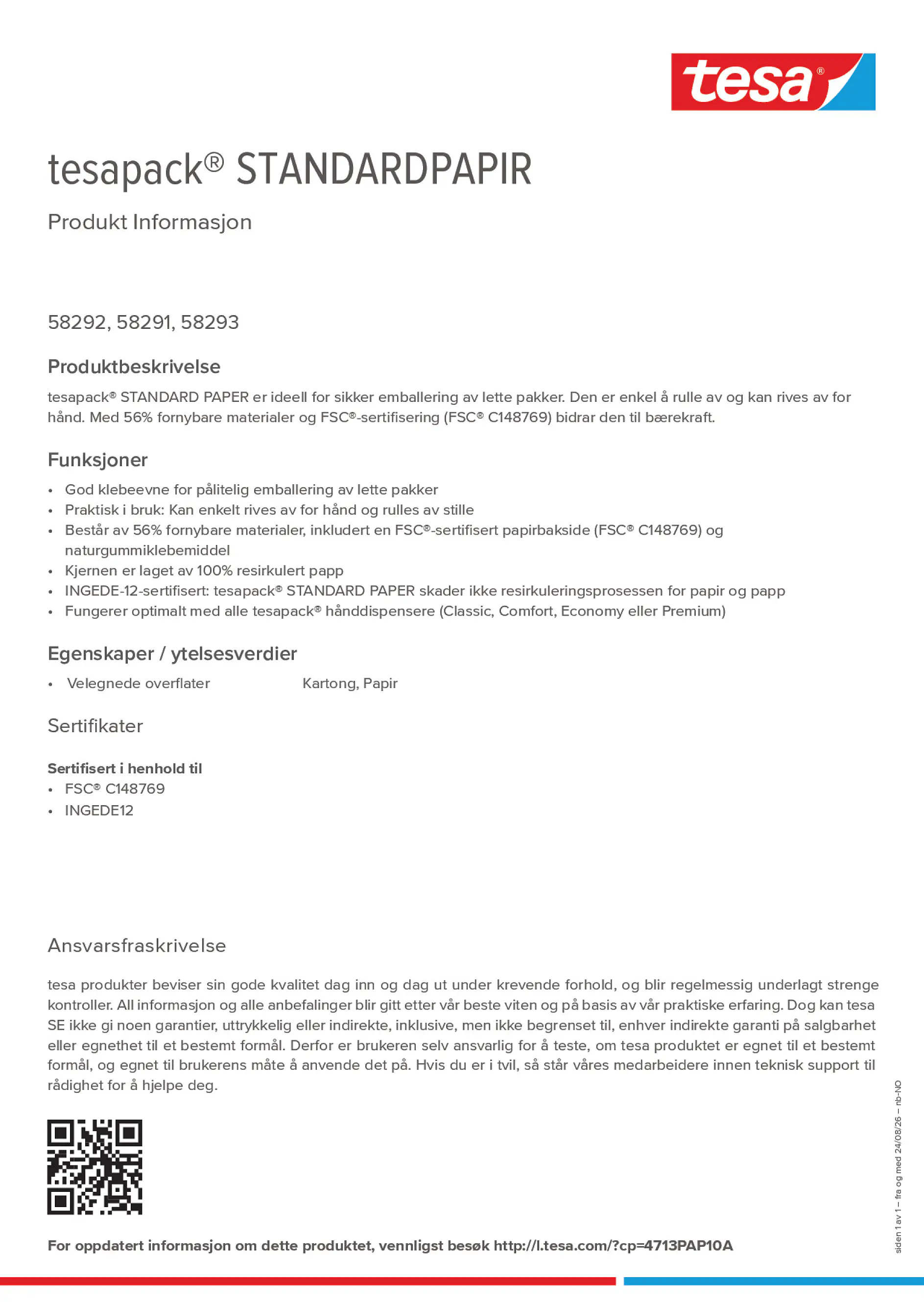 Product information_tesapack® 4713PAP10A_nb-NO