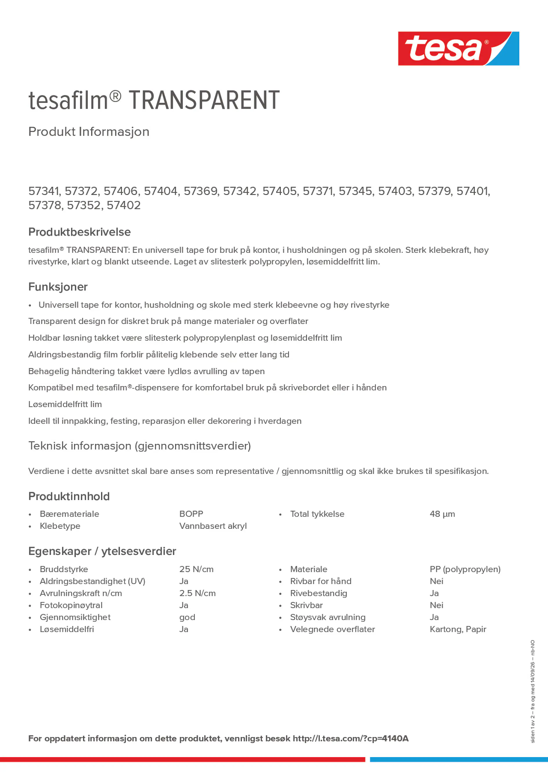 Product information_tesafilm® 4140A_nb-NO