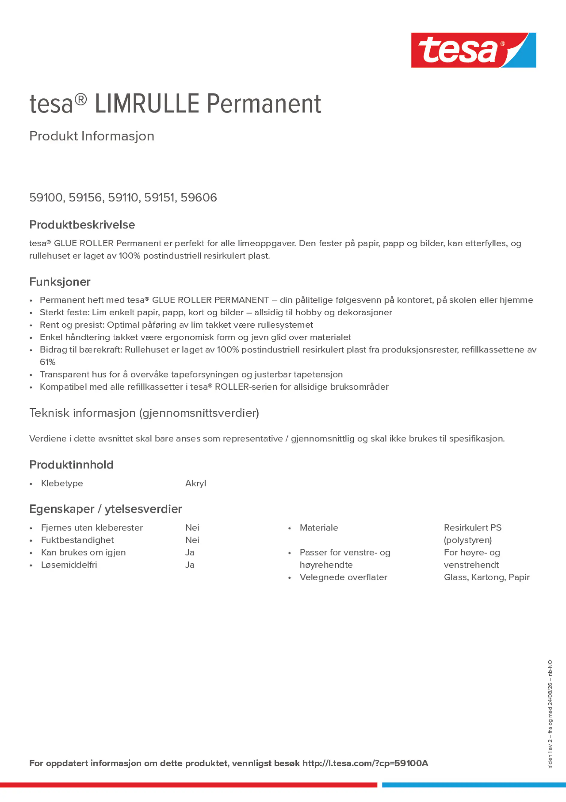 Product information_tesa® 59100A_nb-NO