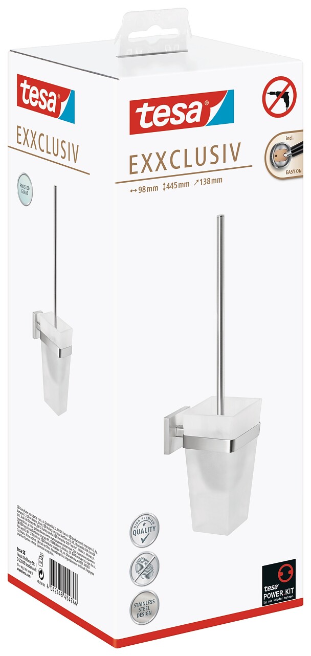 tesa® Exxclusiv dubbele haak, zelfklevend, roestvrijstalen look, verfijnd ontwerp, 44 mm x 60 mm x 50 mm