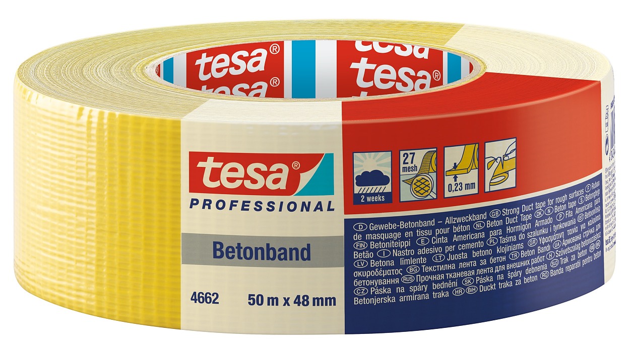 [en-en] tesa Duct tape yellow, 50m x 48mm<br />
[de-de] tesa Betonband, gelb, 50m x 48mm