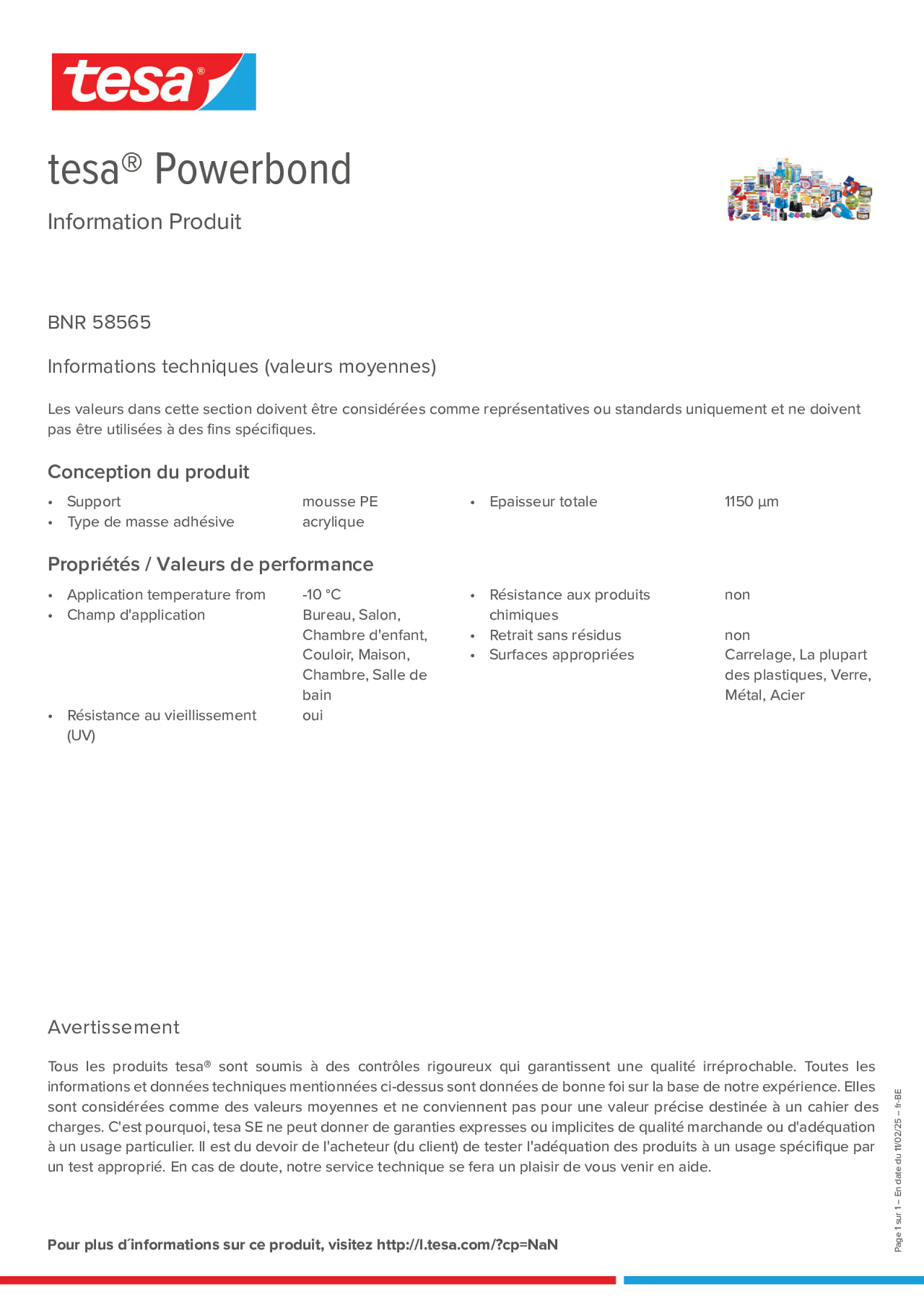 Product information_tesa® Powerbond 58565_fr-BE_nl-BE