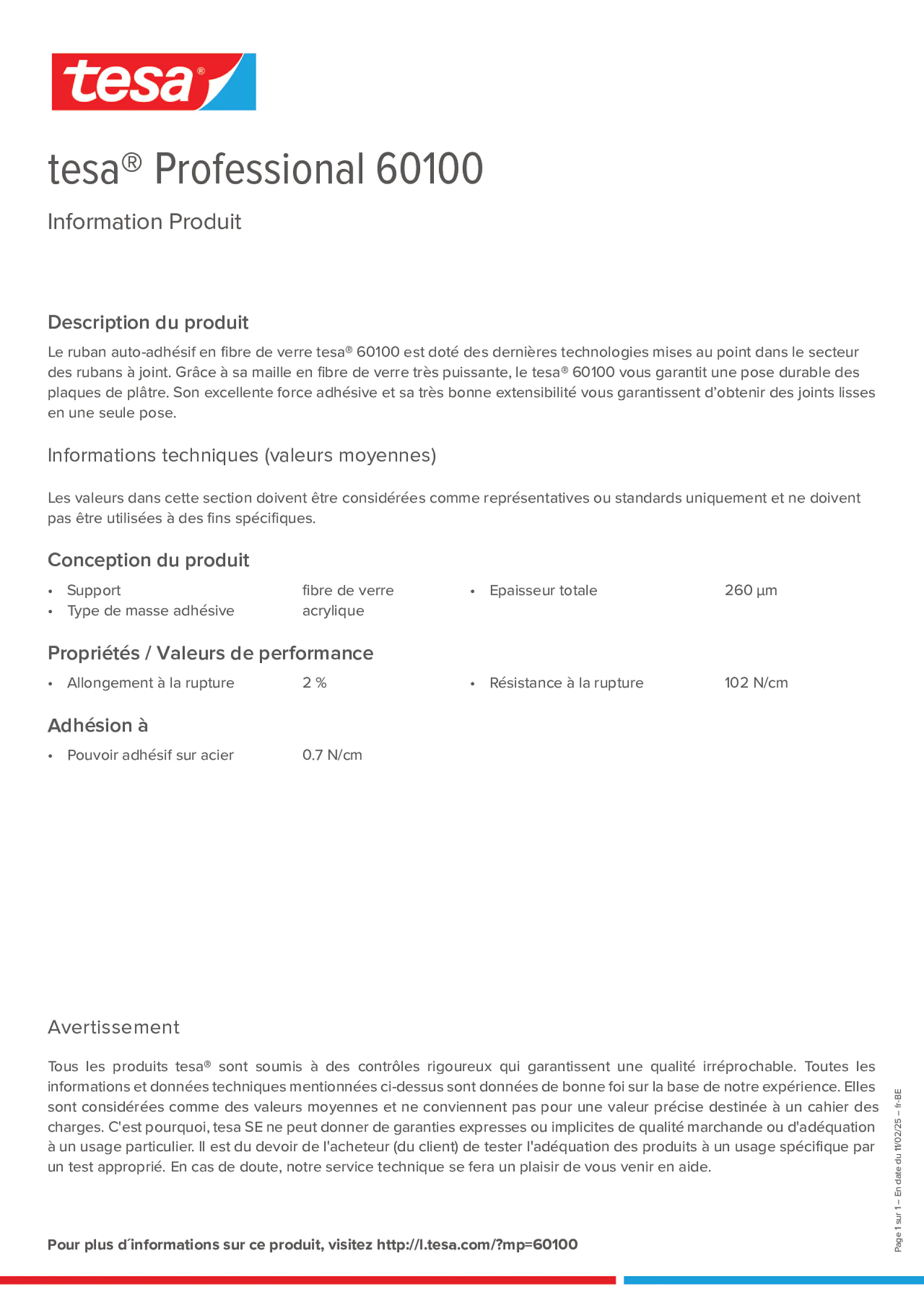 Product information_tesa® Professional 60100_fr-BE_nl-BE