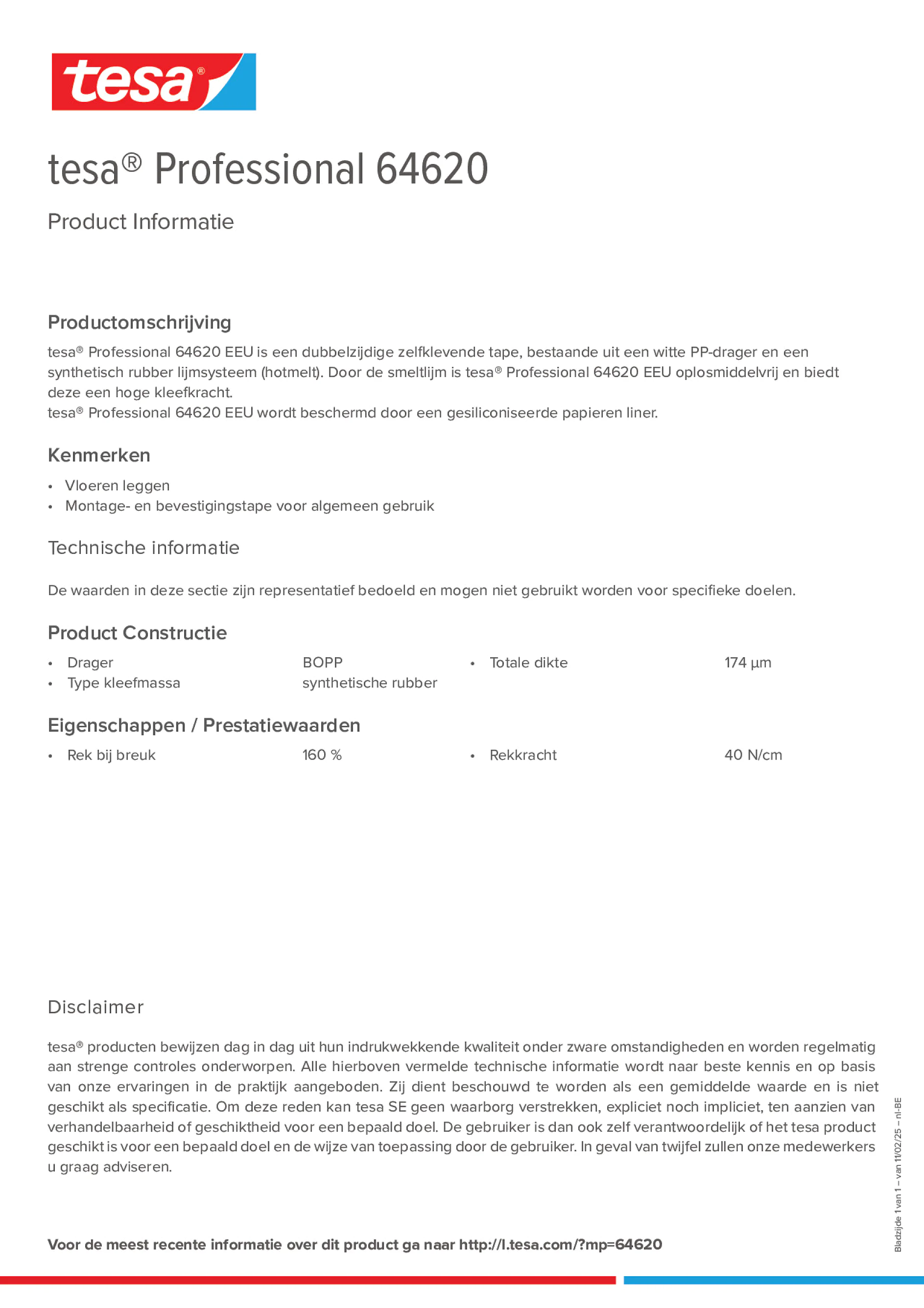 Product information_tesa® Professional 64620_fr-BE_nl-BE