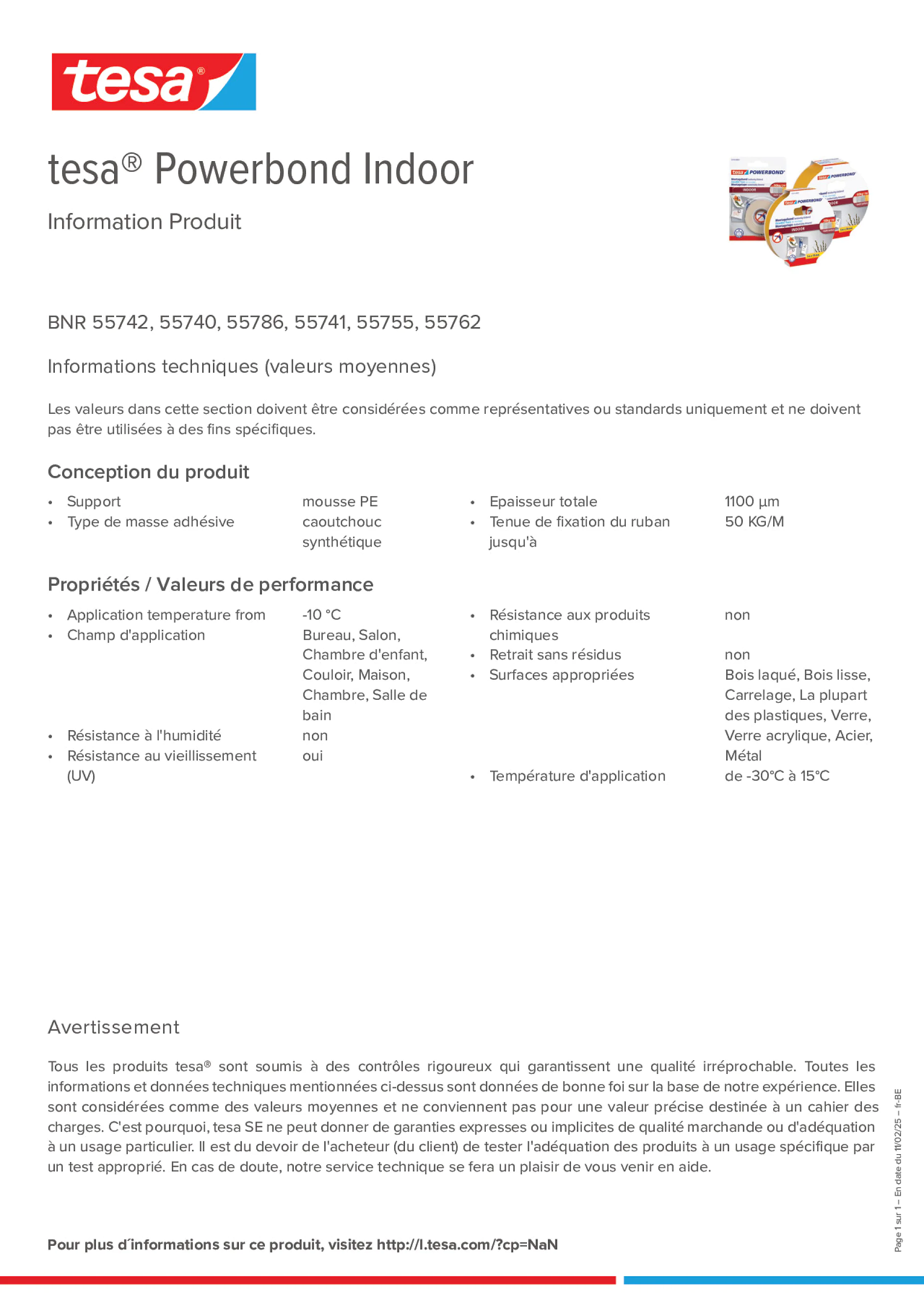 Product information_tesa® Powerbond 55740_fr-BE_nl-BE