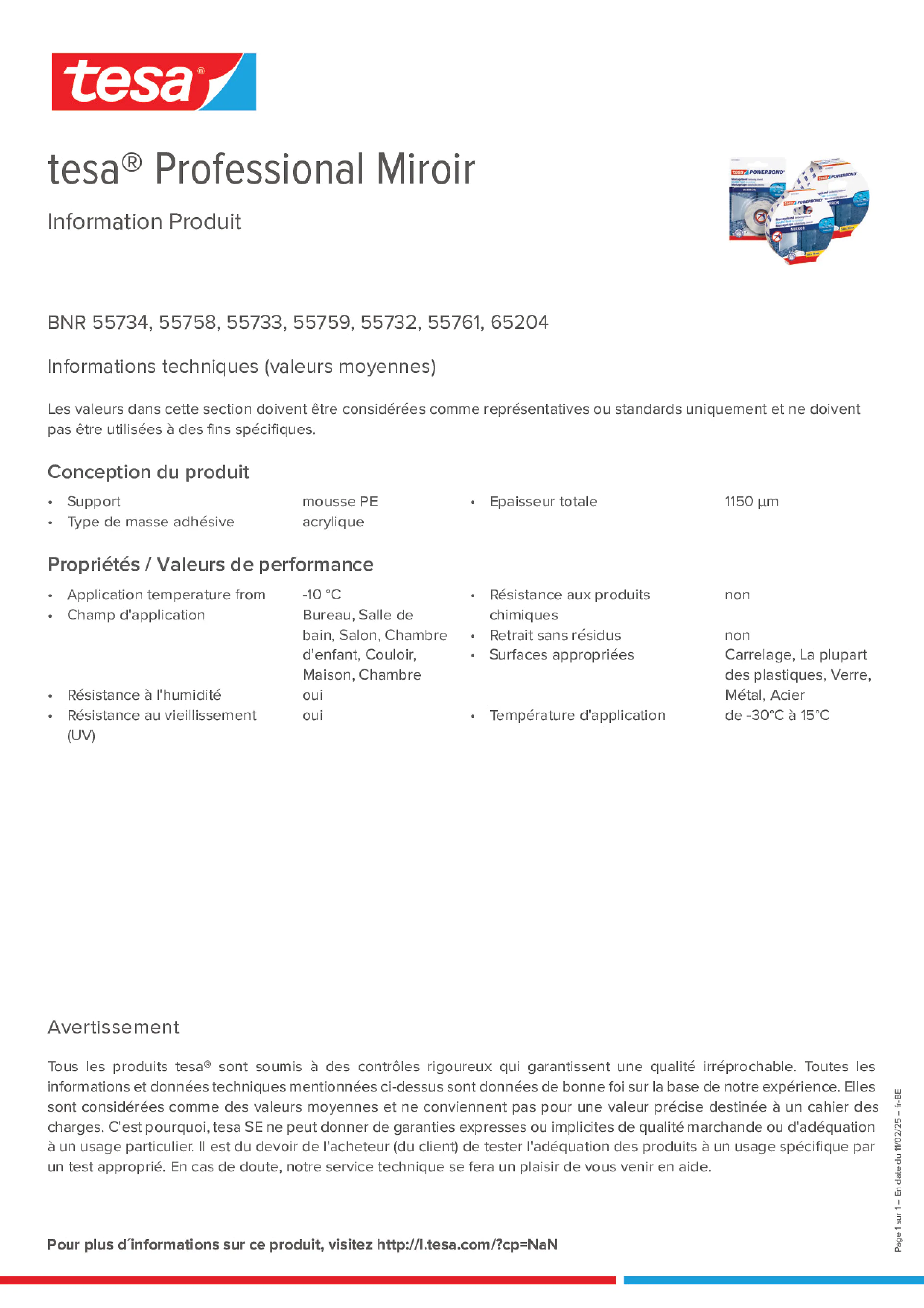 Product information_tesa® Professional 55733_fr-BE_nl-BE