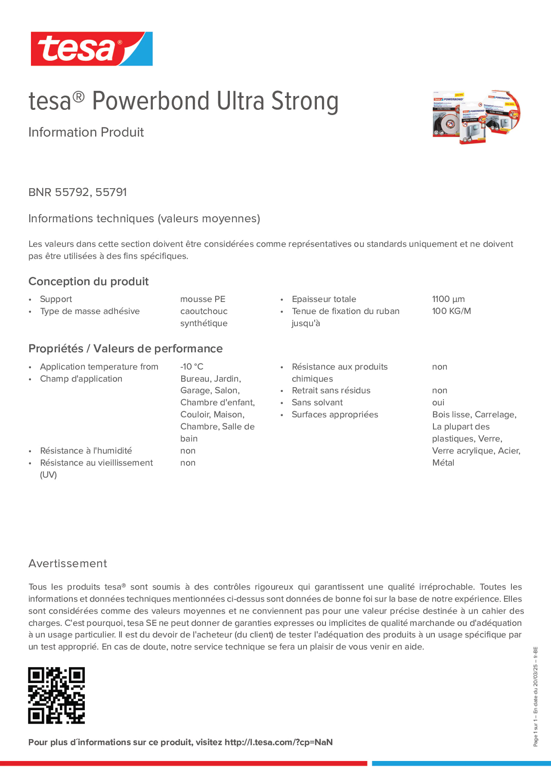 Product information_tesa® Powerbond 55791_fr-BE_nl-BE