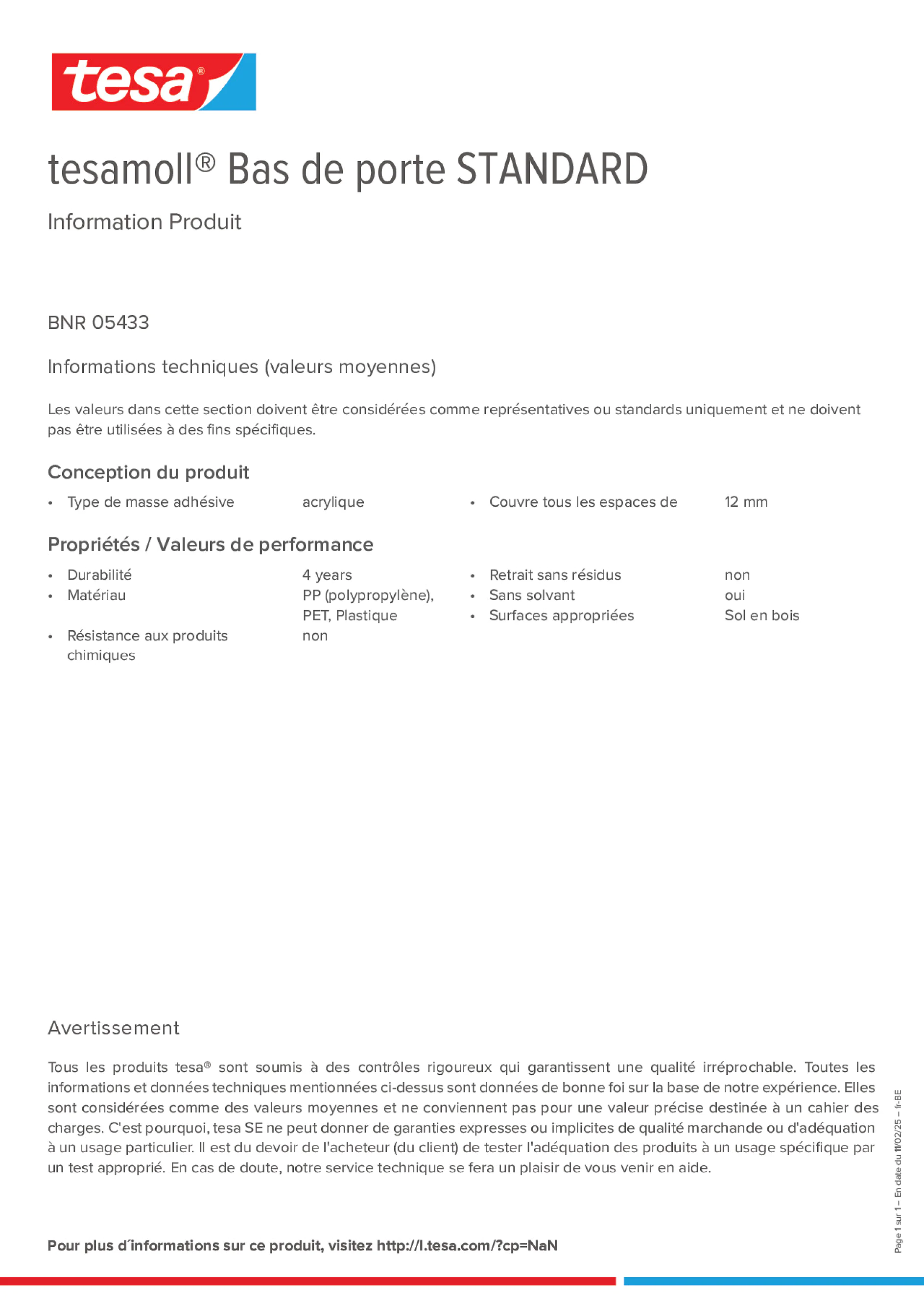 Product information_tesamoll® 05433_fr-BE_nl-BE