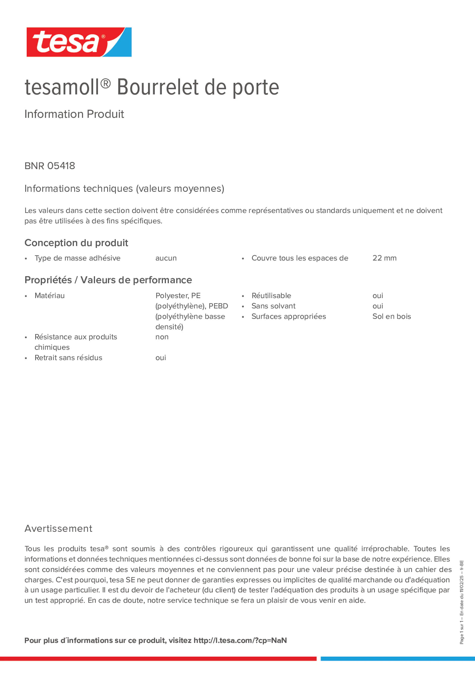 Product information_tesamoll® 05418_fr-BE_nl-BE