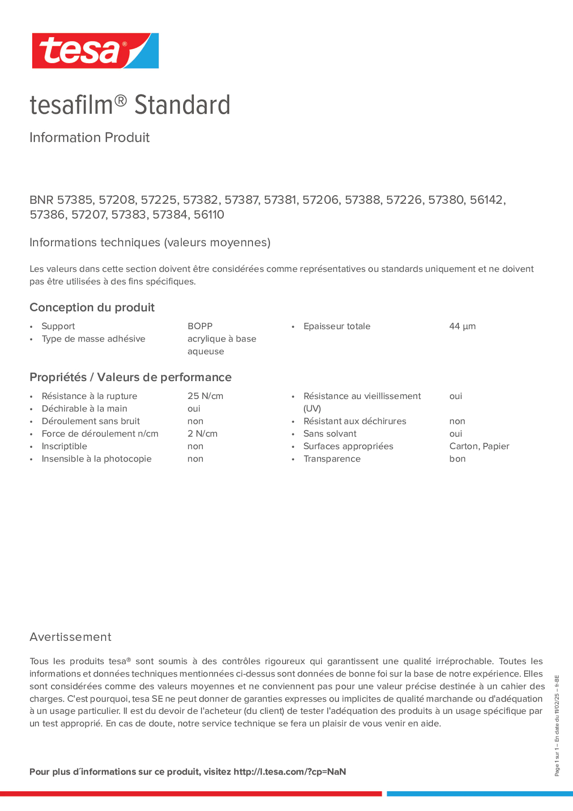 Product information_tesafilm® 57226_fr-BE_nl-BE