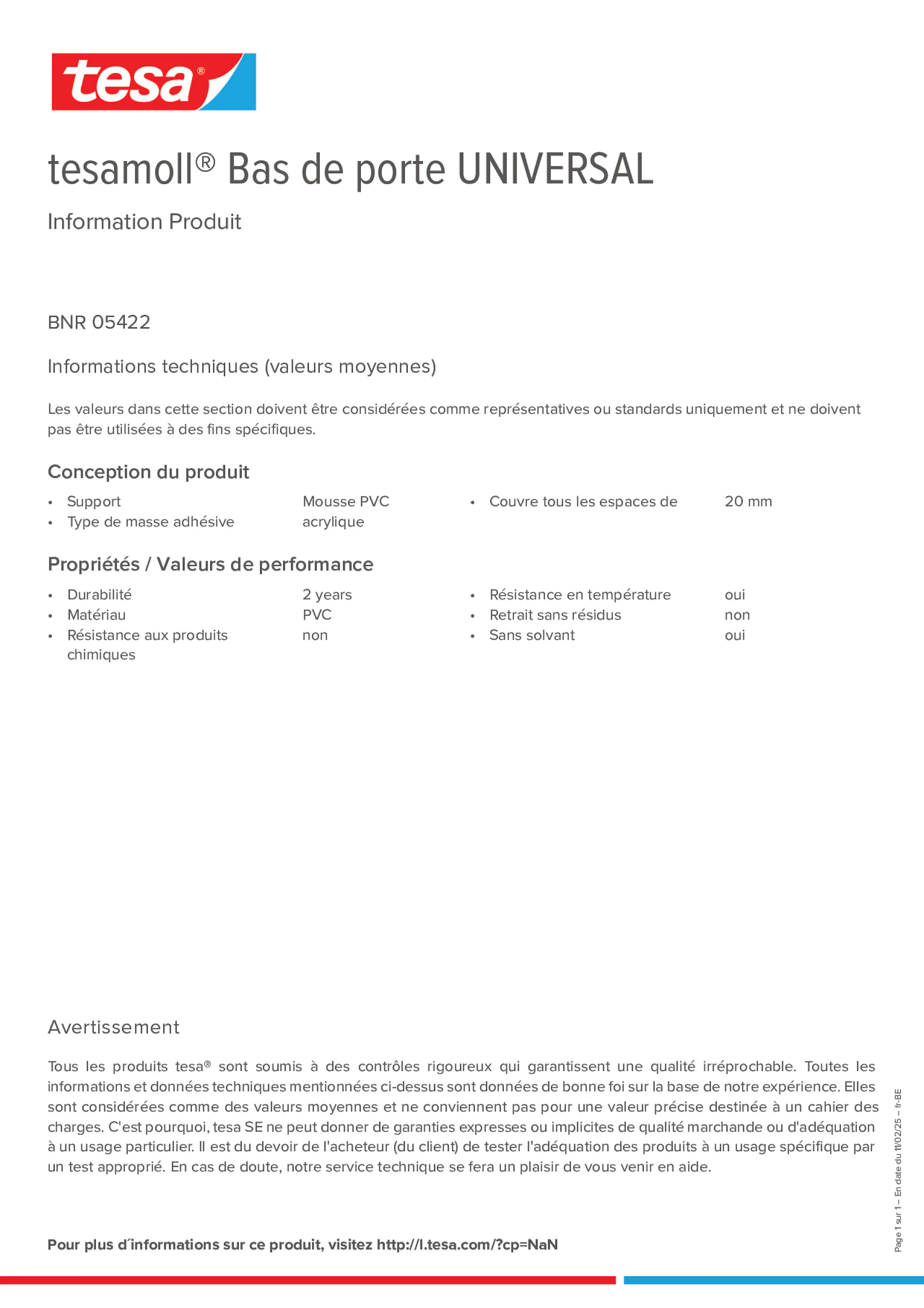 Product information_tesamoll® 05422_fr-BE_nl-BE