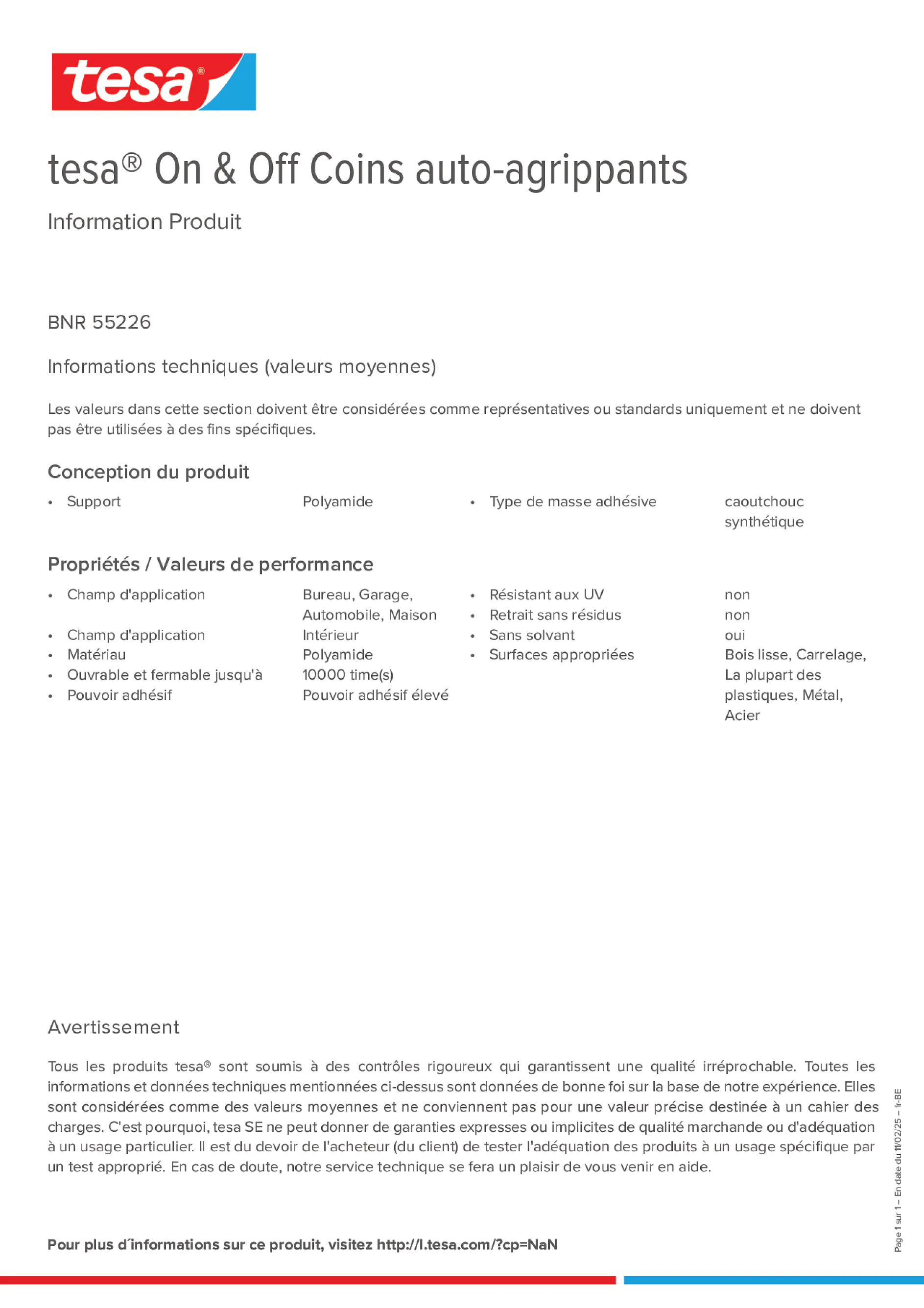 Product information_tesa® On & Off 55226_fr-BE_nl-BE