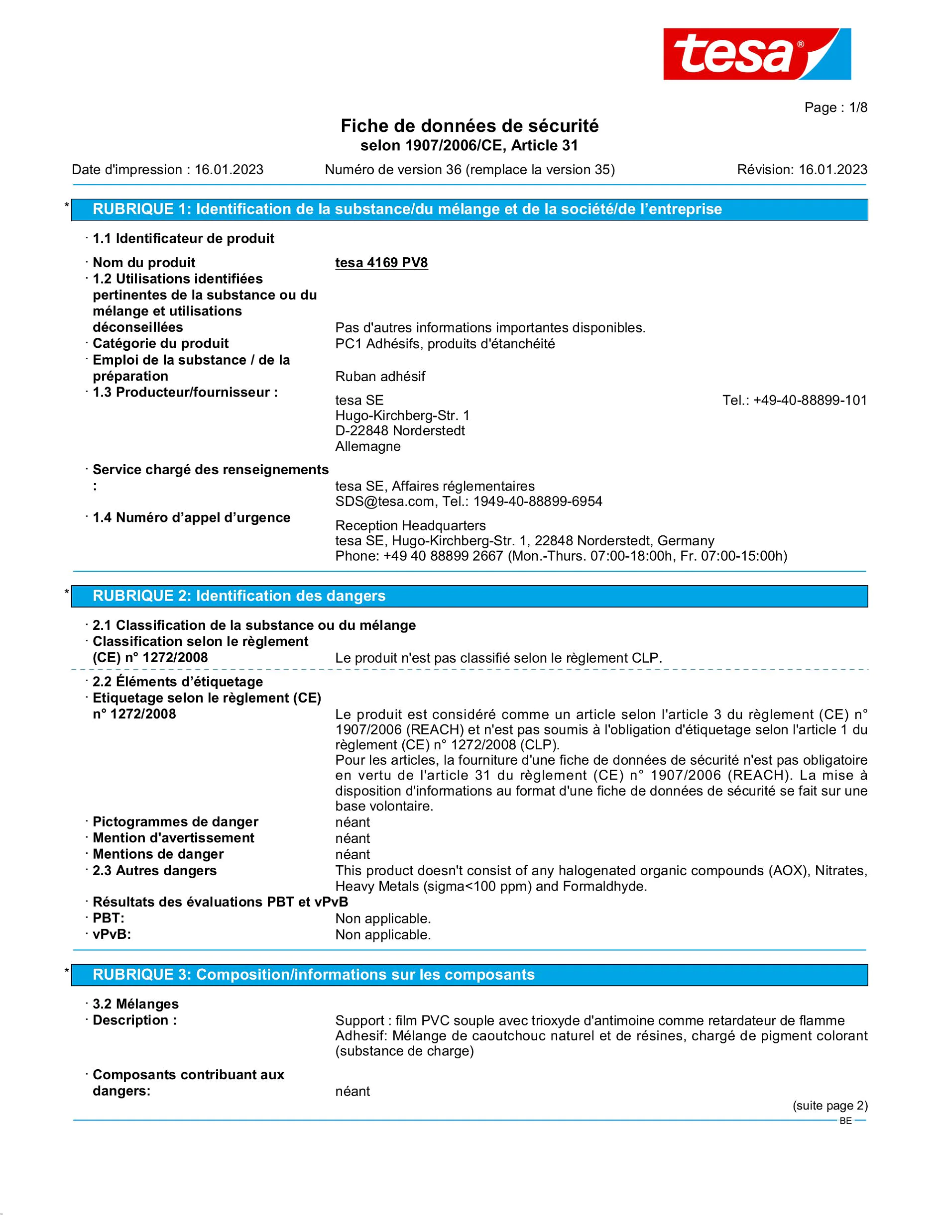 Safety data sheet_tesa® Professional 4169_nl-BE_v36