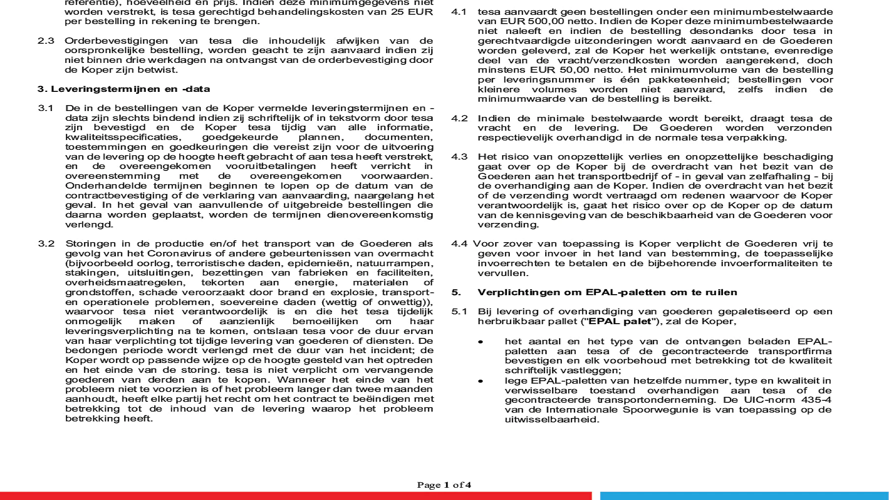 Algemene verkoop- en leveringsvoorwaarden van tesa SA-NV