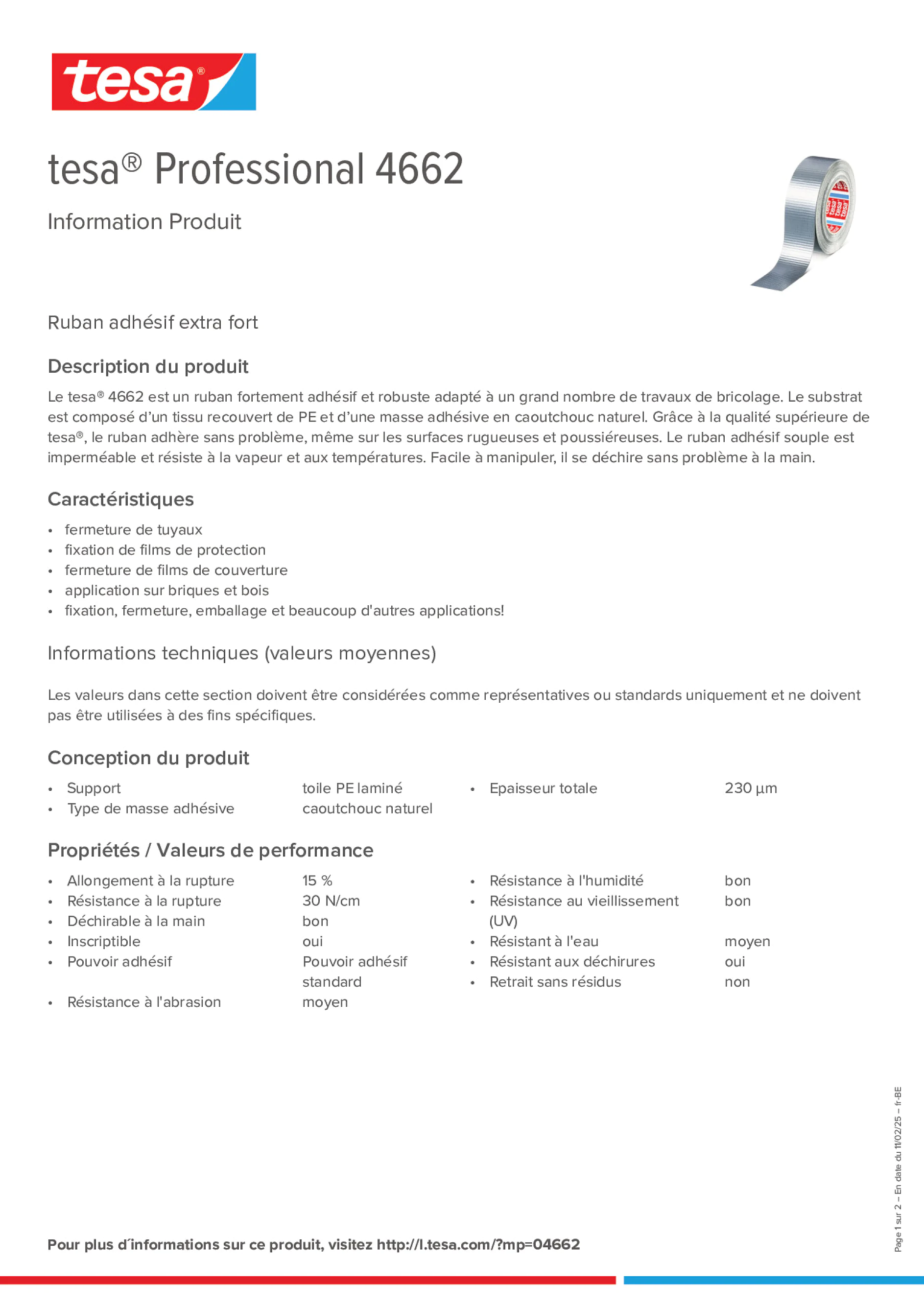 Product information_tesa® Professional 4662_fr-BE_nl-BE