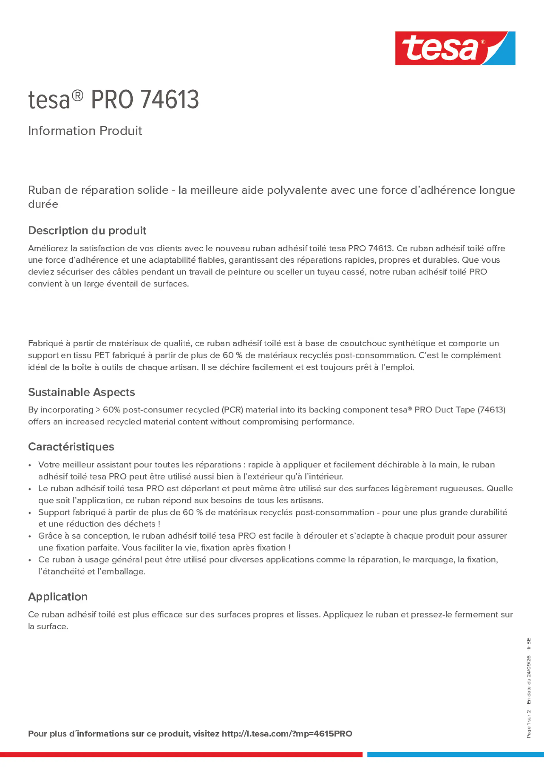 Product information_tesa® PRO 74613_fr-BE_nl-BE