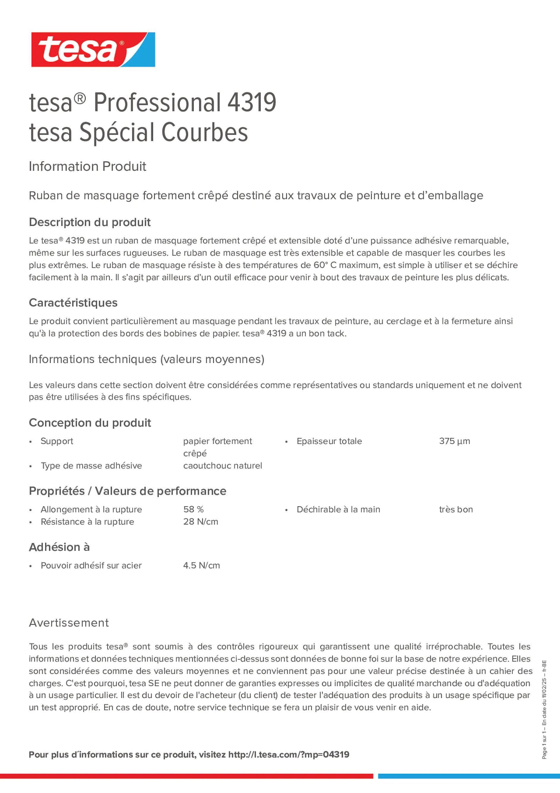 Product information_tesa® Professional 04319_fr-BE_nl-BE