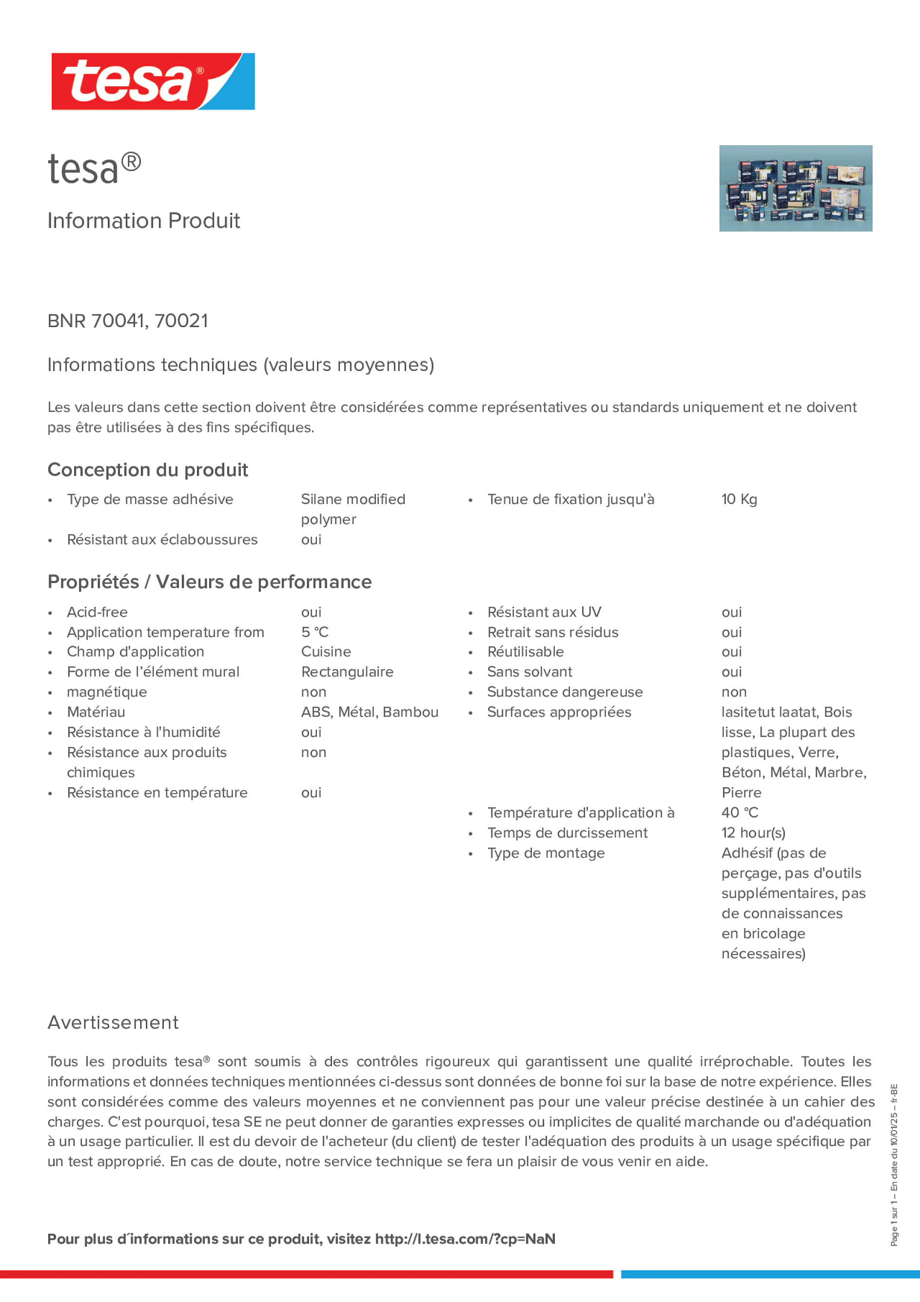 Product information_tesa® 70041_fr-BE_nl-BE Product information_tesa® 70041_fr-BE_nl-BE