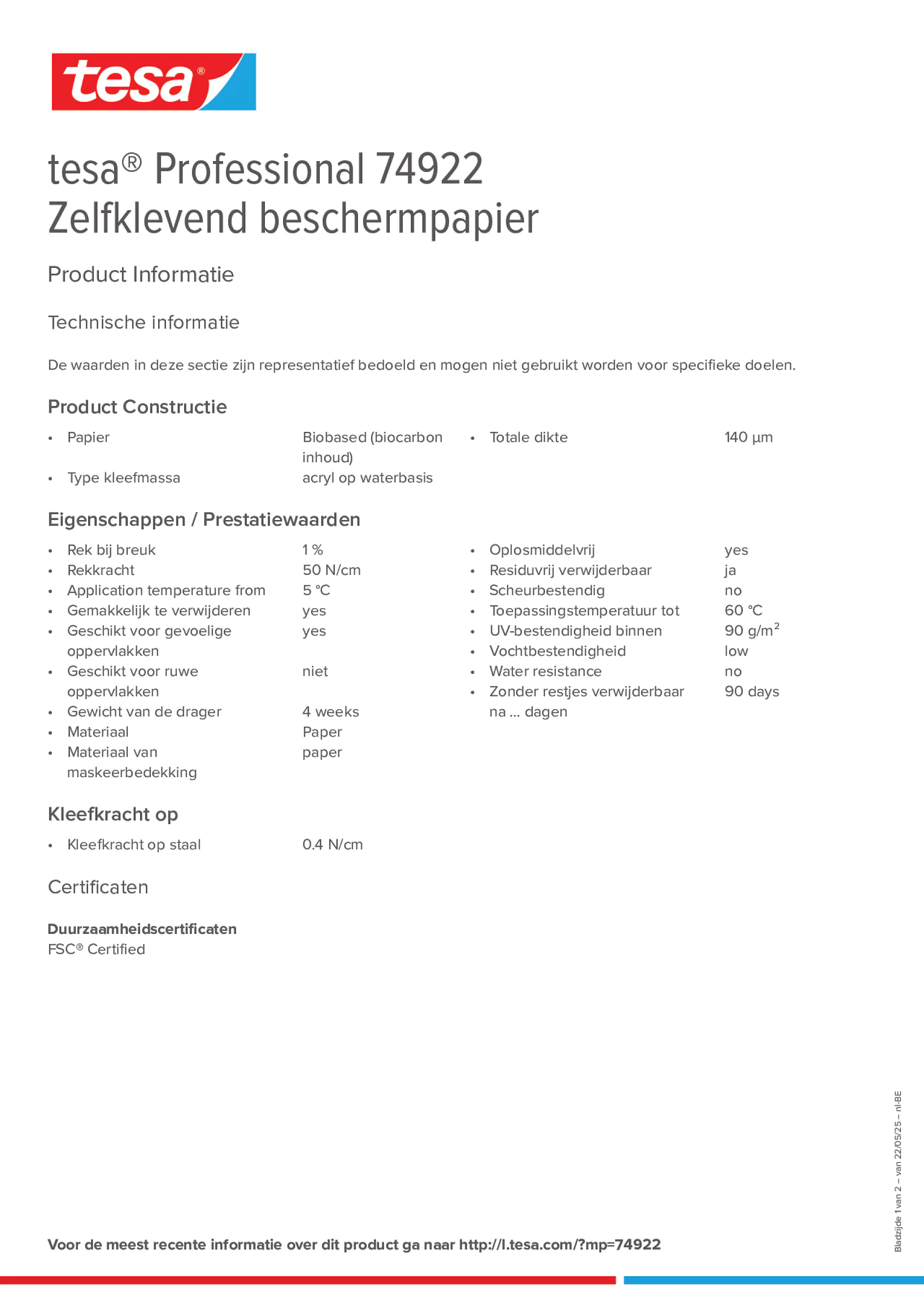 Product information_tesa® Professional 74922_fr-BE_nl-BE