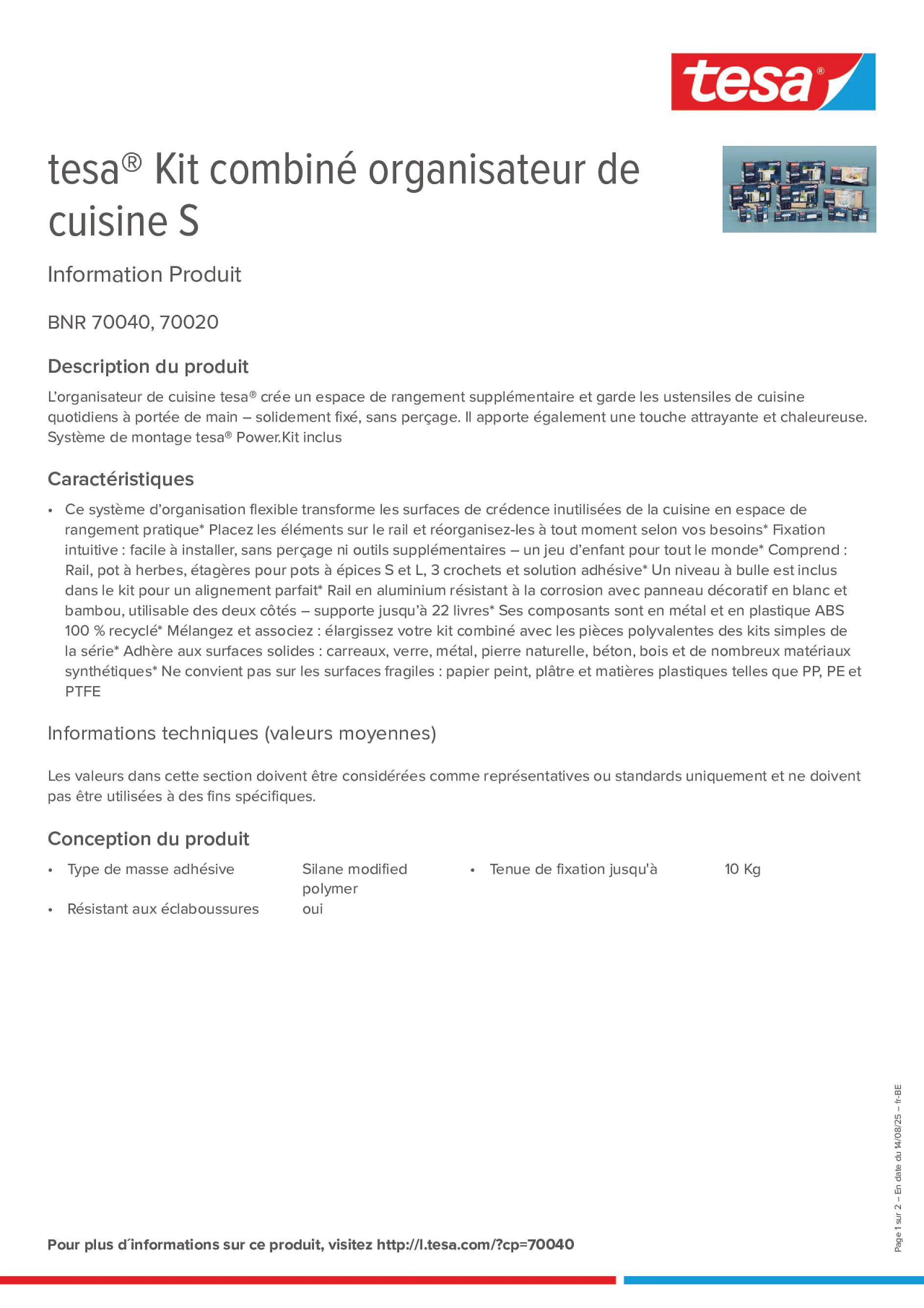 Product information_tesa® 70040_fr-BE_nl-BE Product information_tesa® 70040_fr-BE_nl-BE