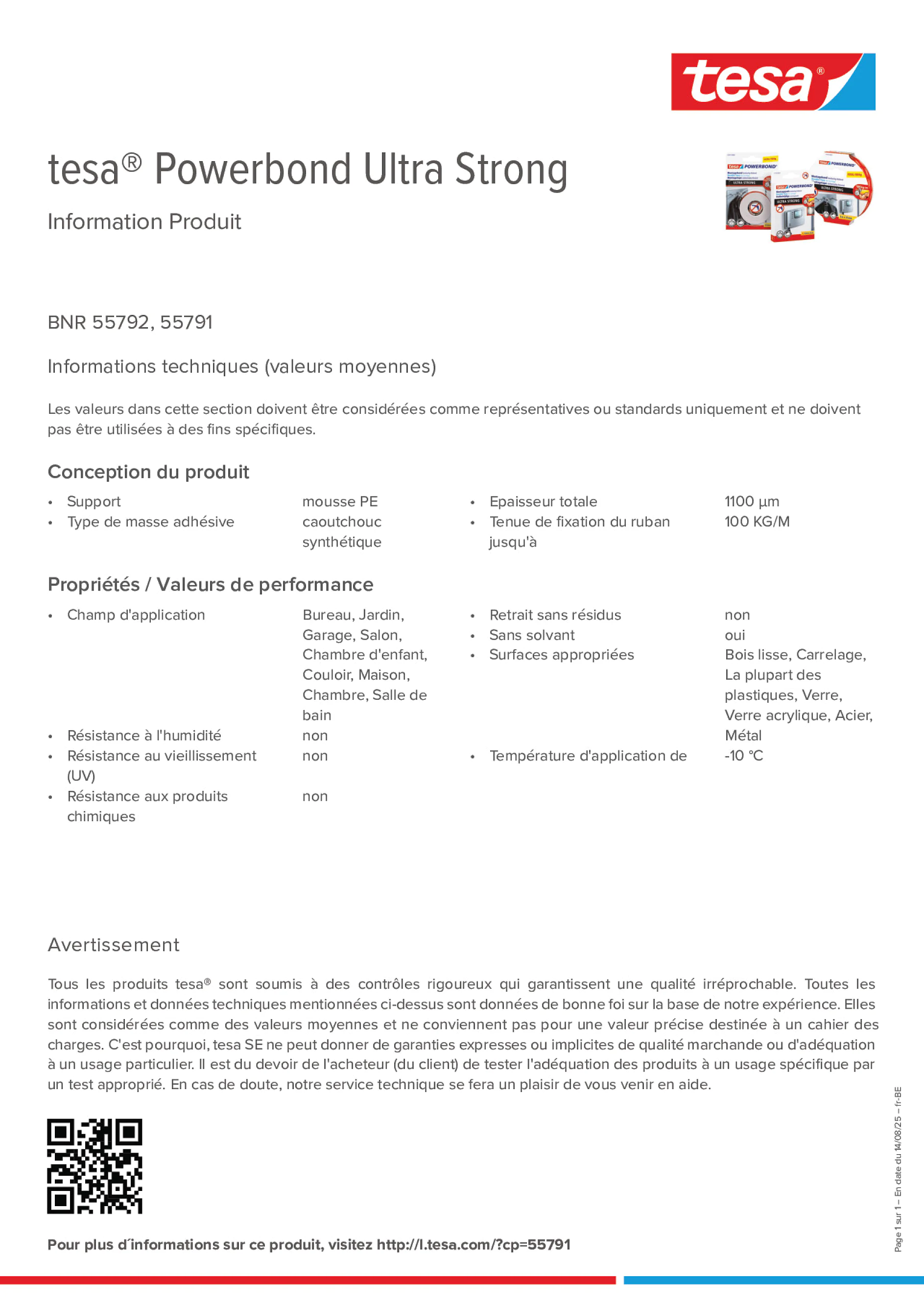 Product information_tesa® Powerbond 55791_fr-BE_nl-BE