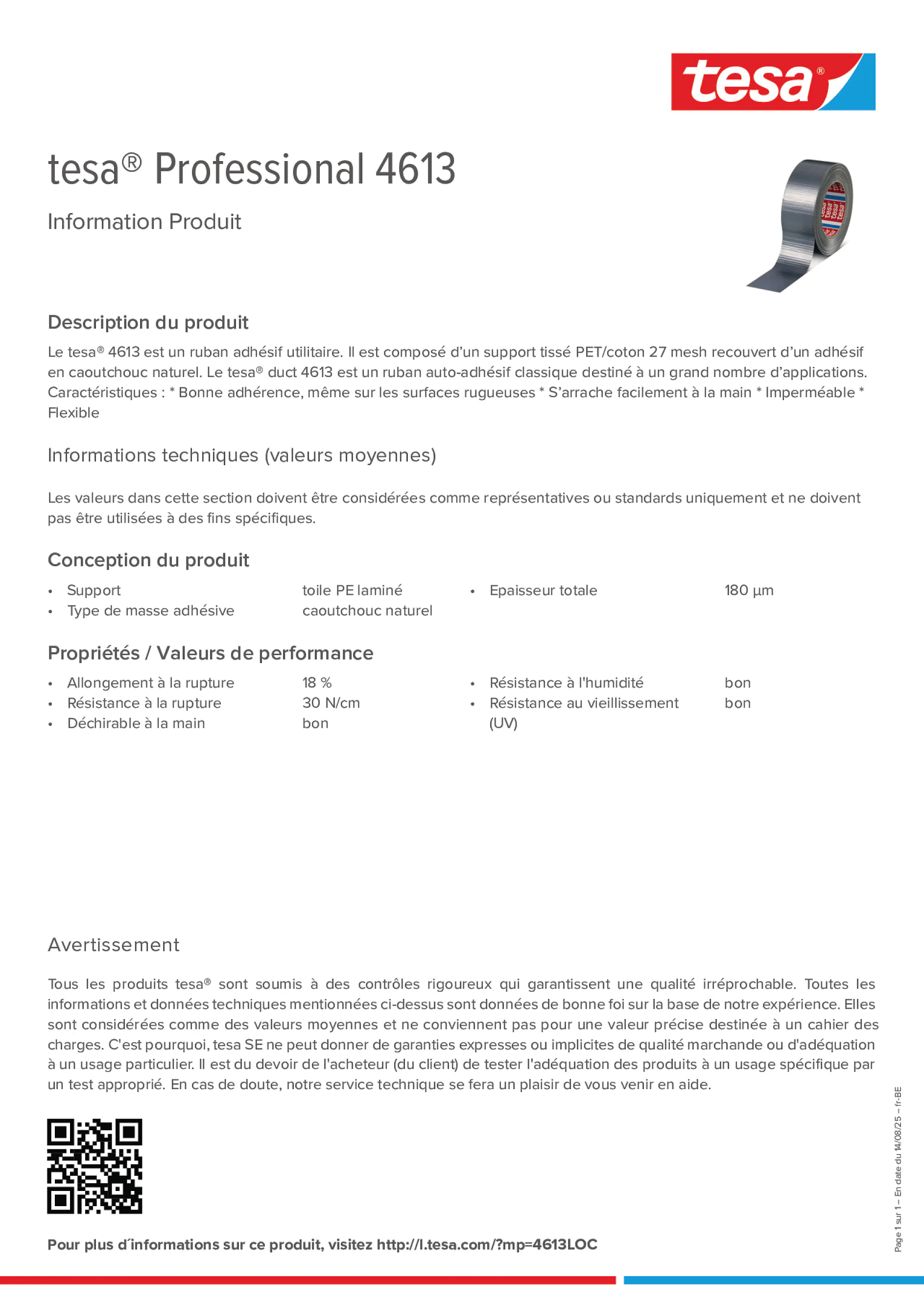 Product information_tesa® Professional 04613_fr-BE_nl-BE