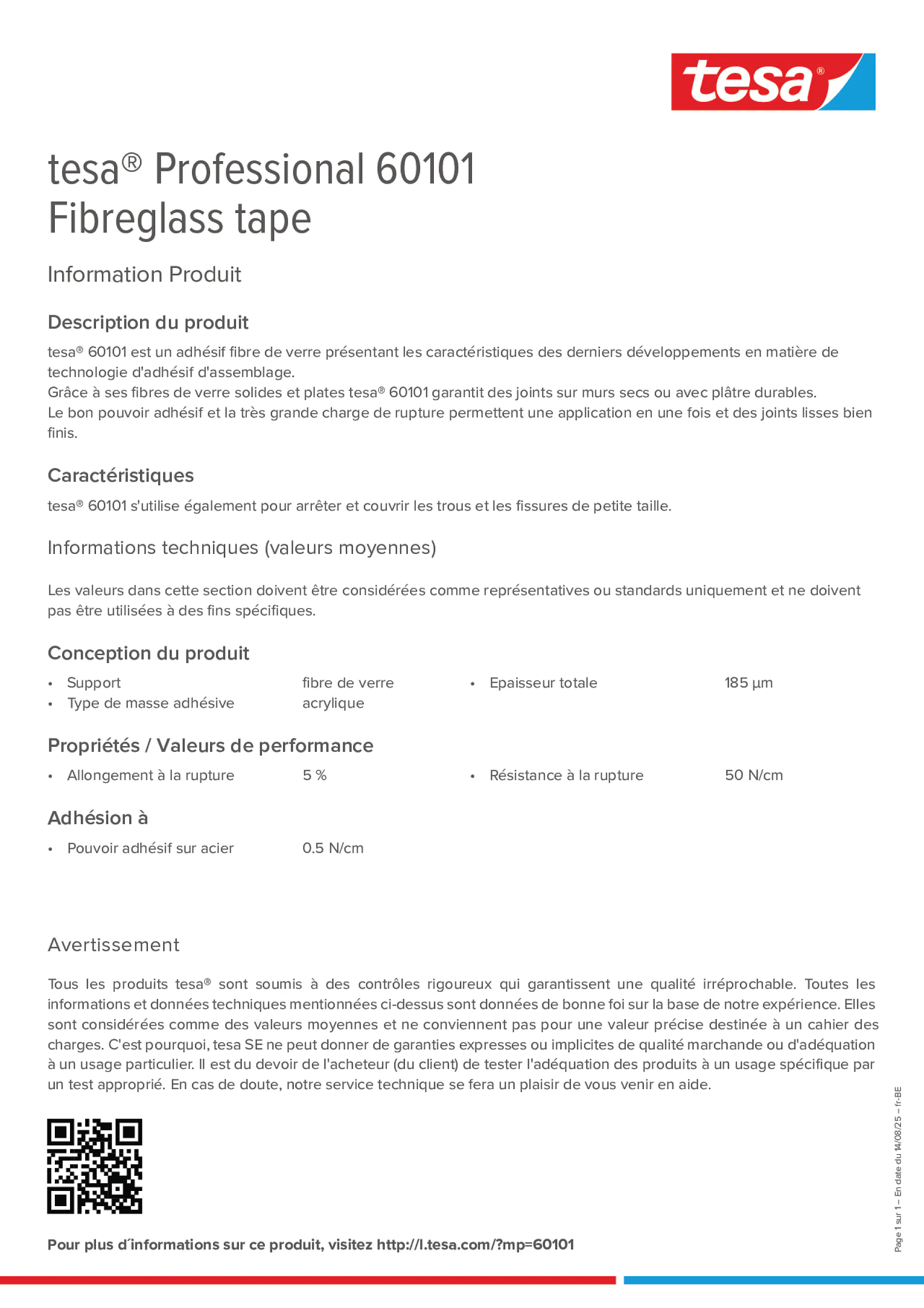 Product information_tesa® Professional 60101_fr-BE_nl-BE