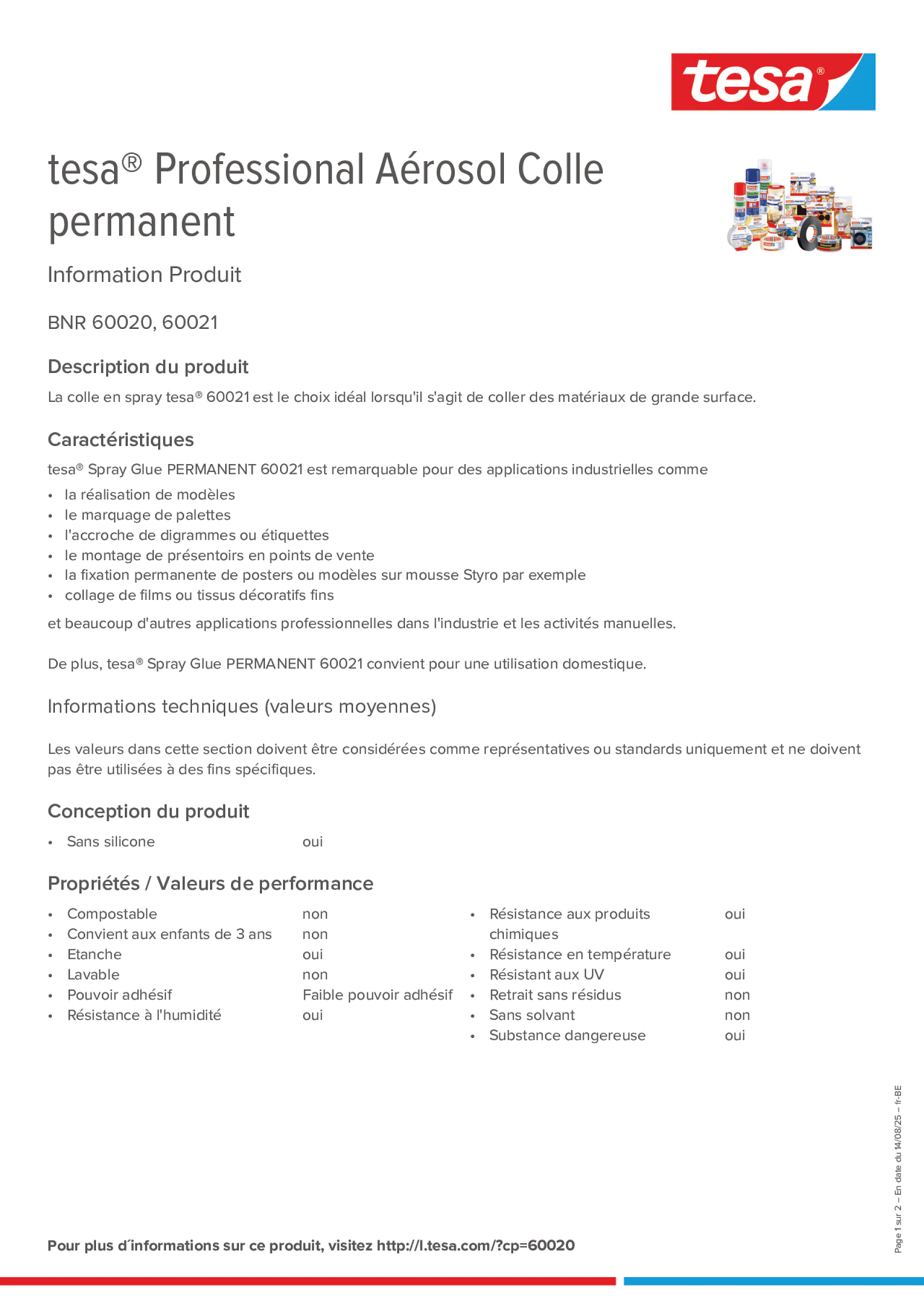 Product information_tesa® Professional 60020 / 60021_fr-BE_nl-BE