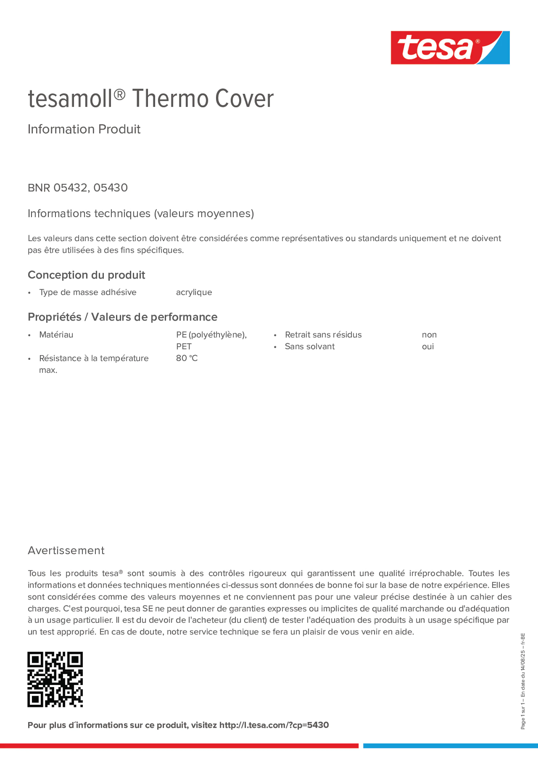 Product information_tesamoll® 5430_fr-BE_nl-BE