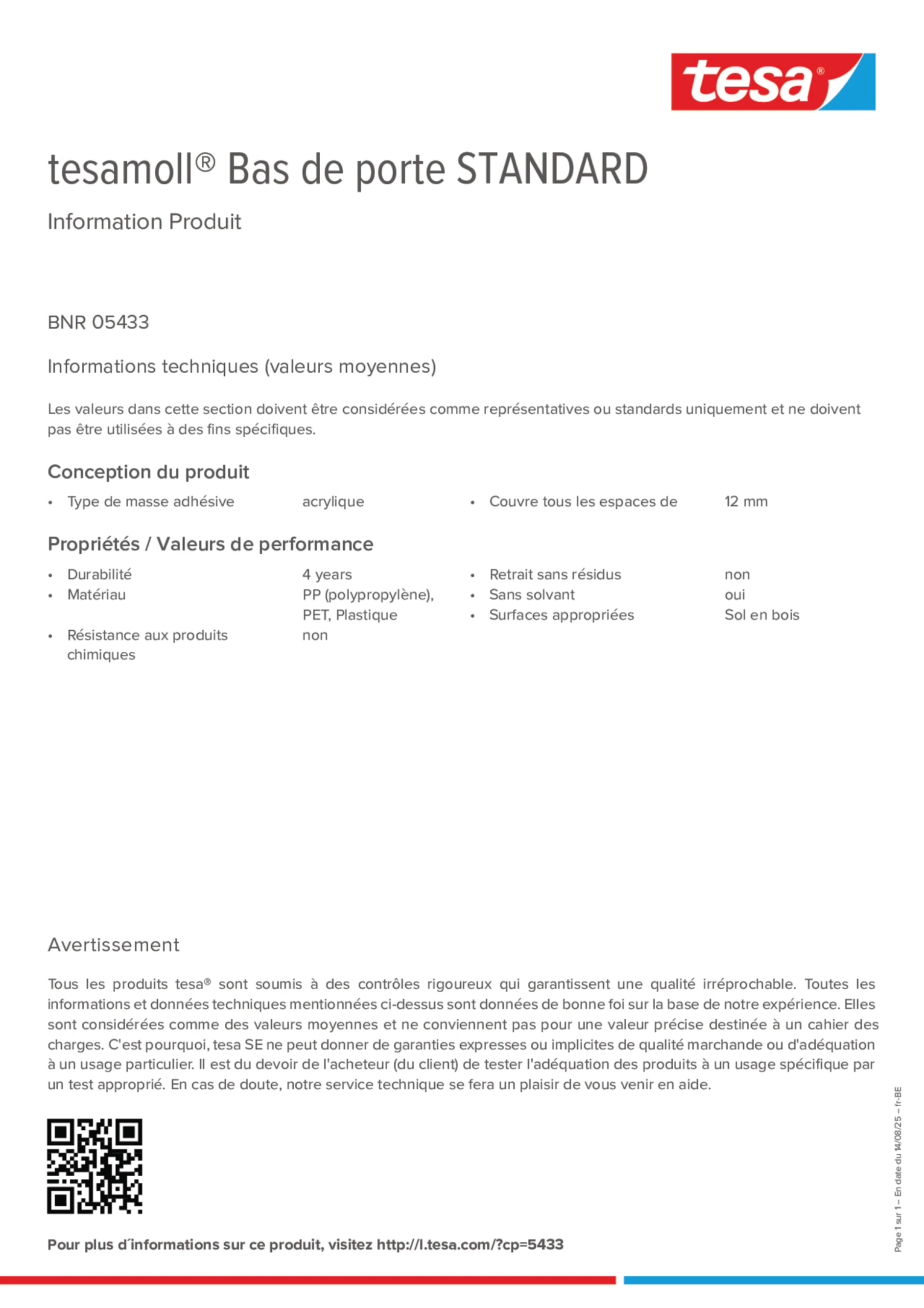 Product information_tesamoll® 05433_fr-BE_nl-BE