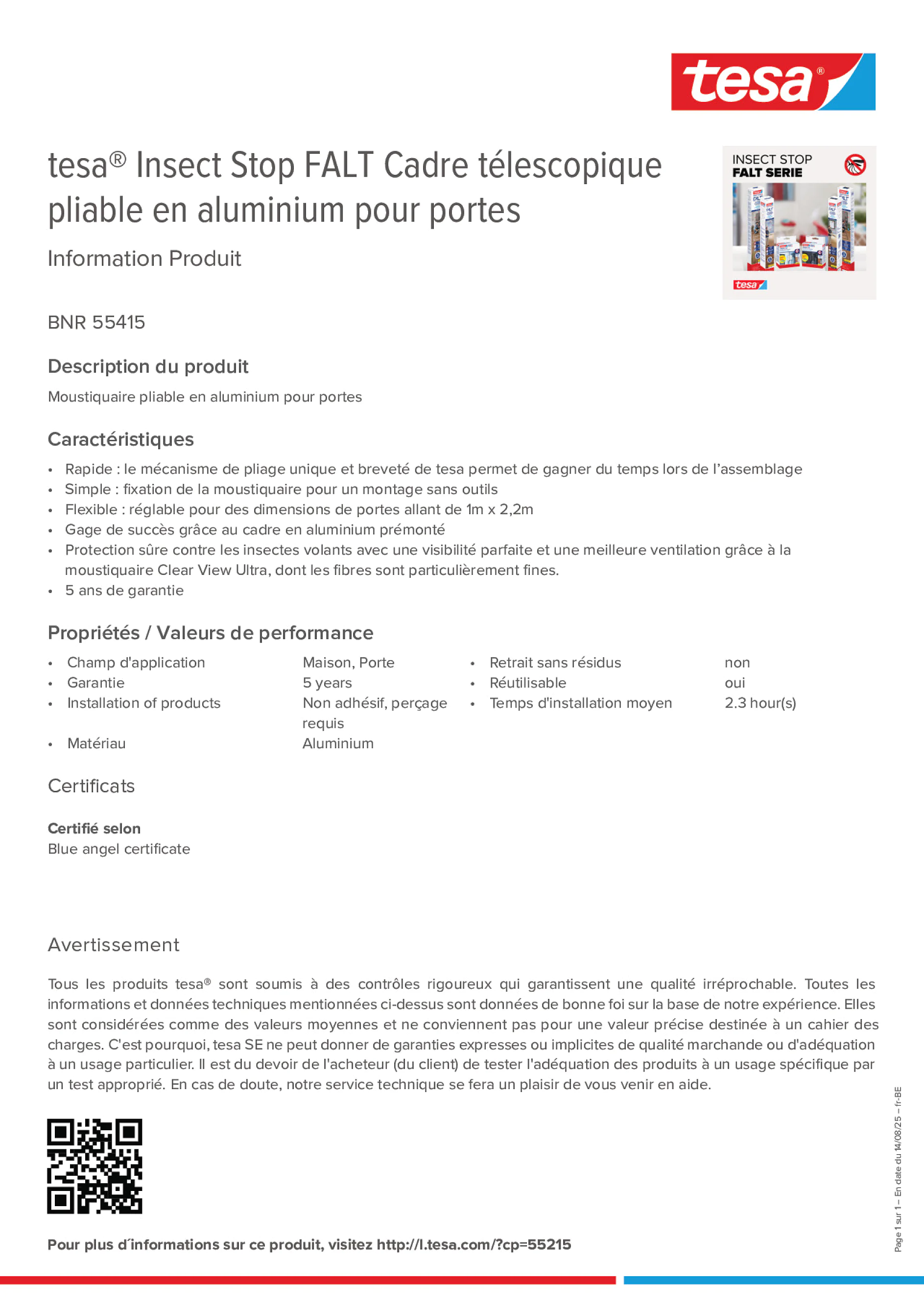 Product information_tesa® 55415_fr-BE_nl-BE Product information_tesa® 55415_fr-BE_nl-BE