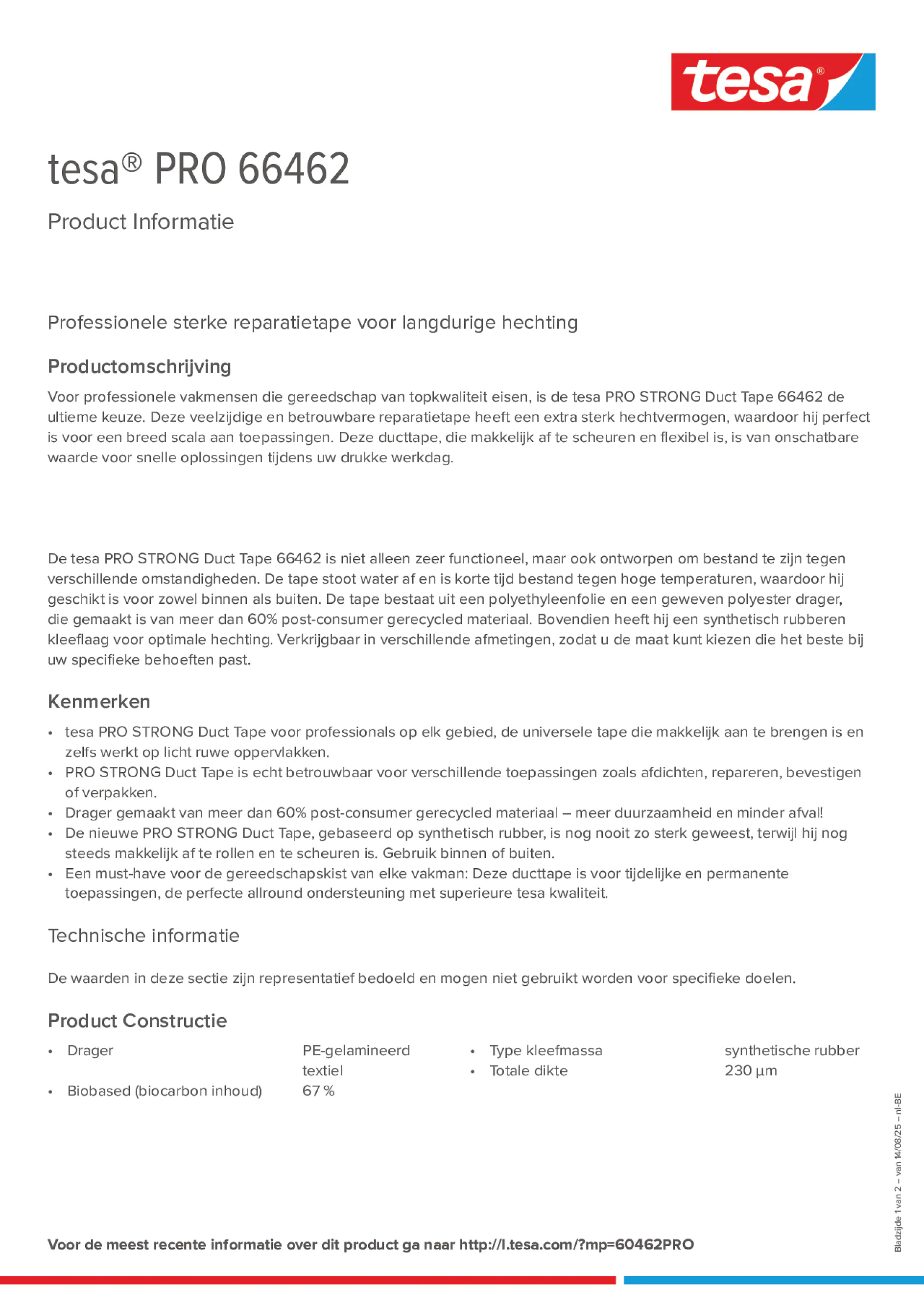 Product information_tesa® PRO 66462_fr-BE_nl-BE