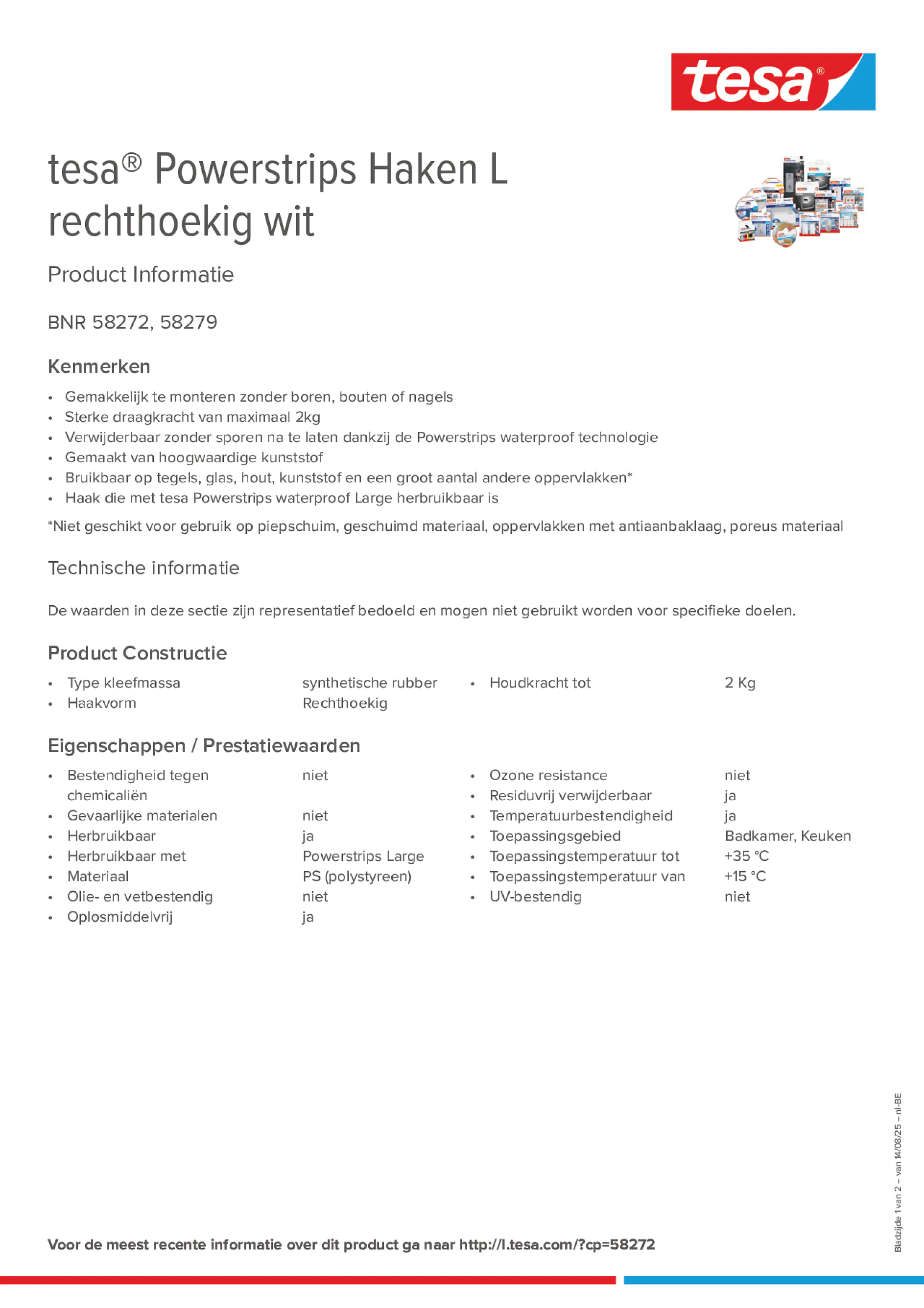 Product information_tesa® Powerstrips 58272_fr-BE_nl-BE