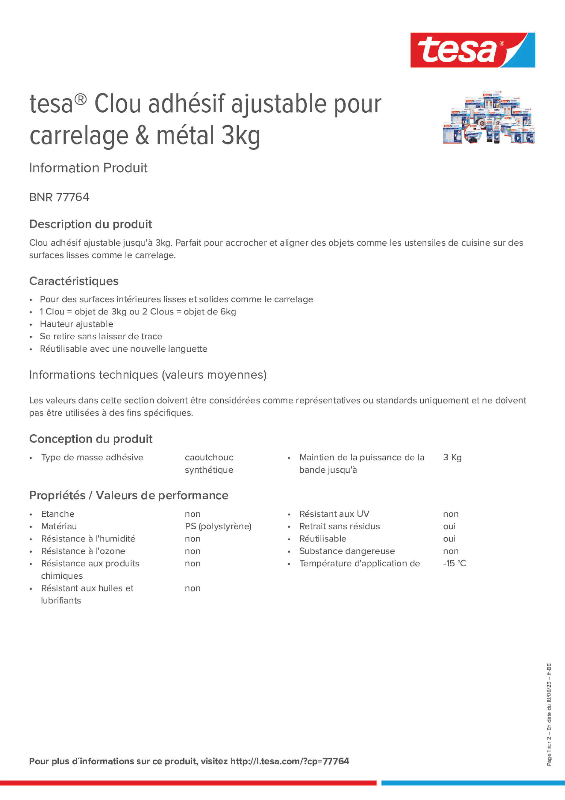 Product information_tesa® 77764_fr-BE_nl-BE