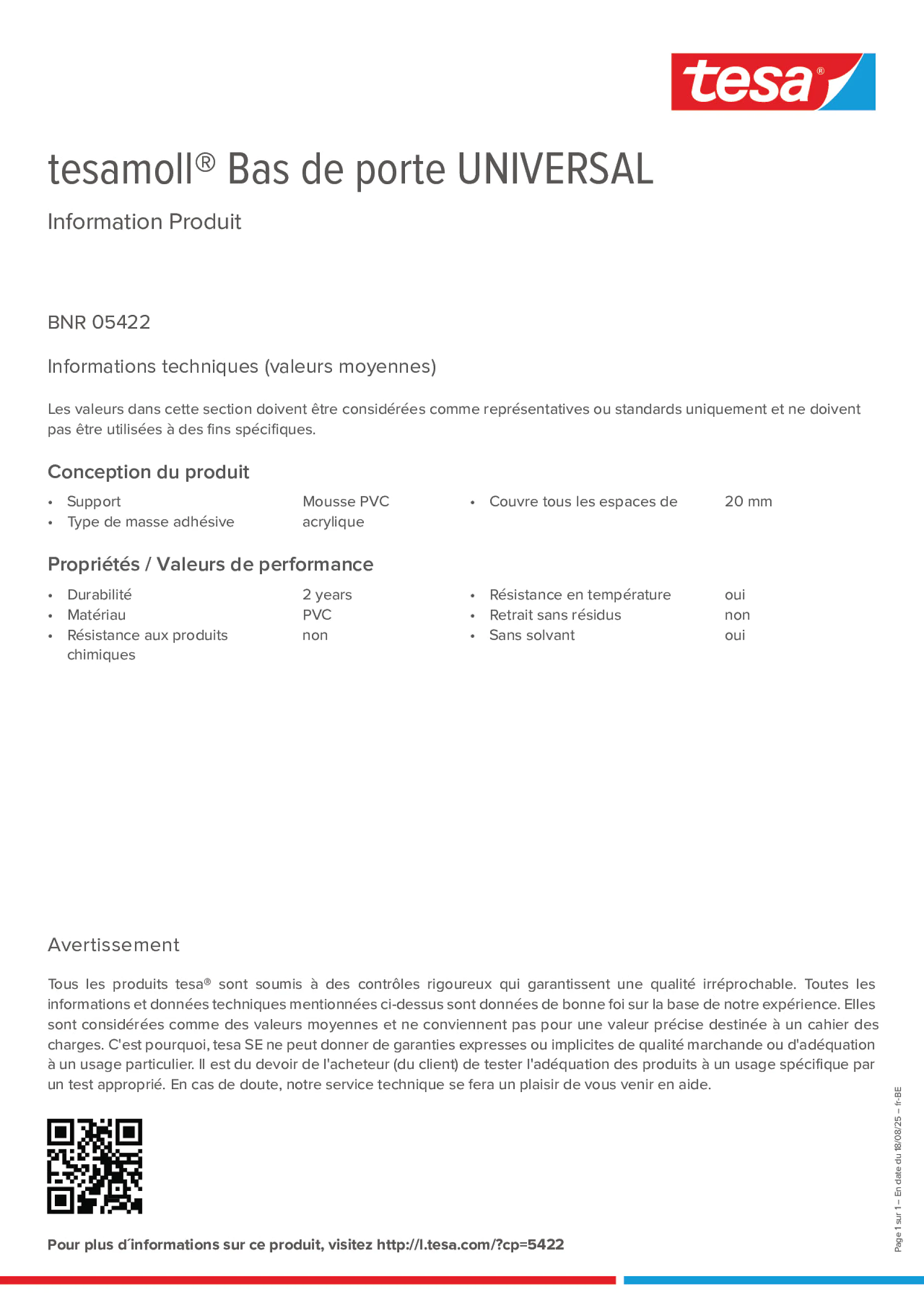 Product information_tesamoll® 05422_fr-BE_nl-BE