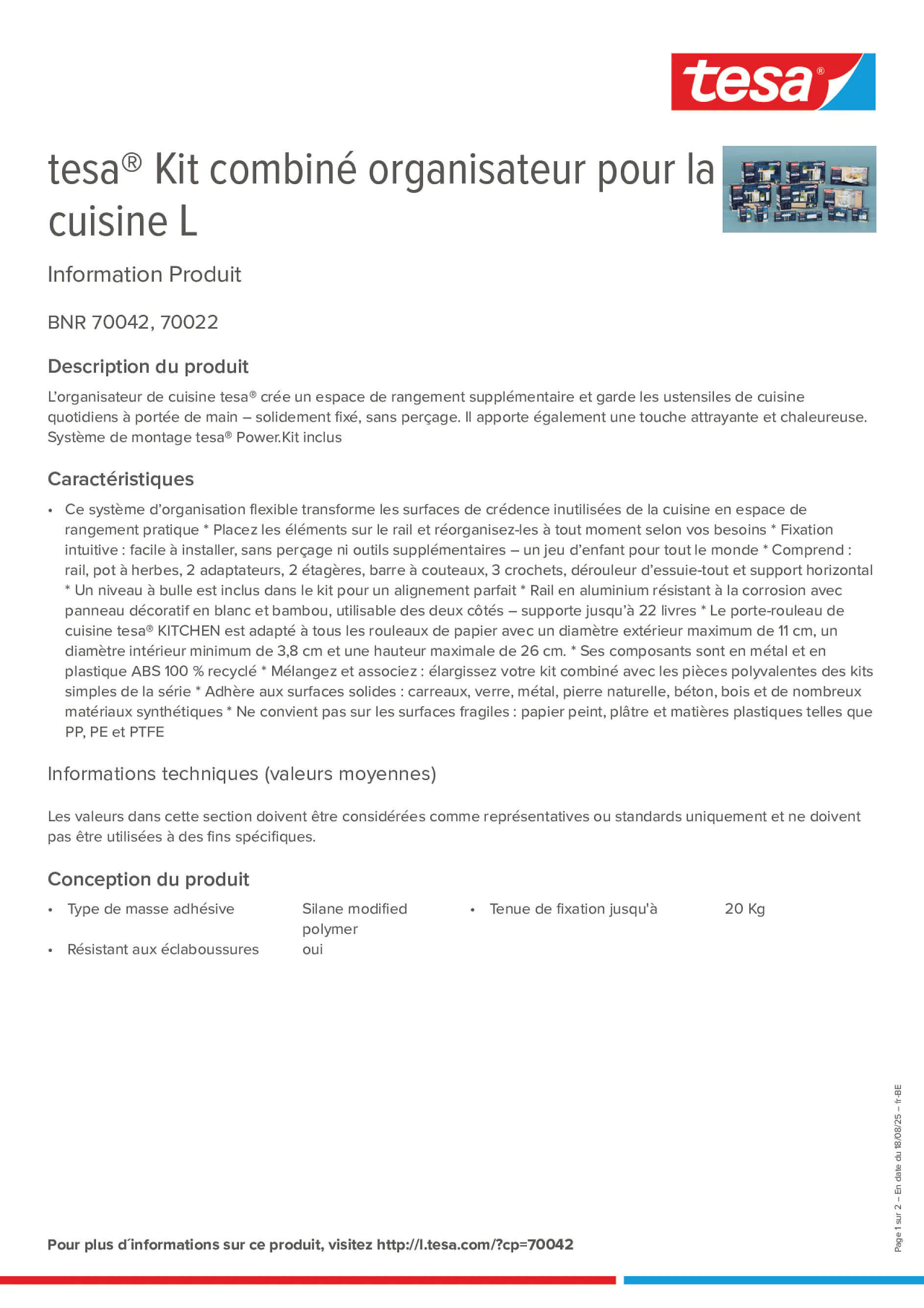 Product information_tesa® 70042_fr-BE_nl-BE Product information_tesa® 70042_fr-BE_nl-BE