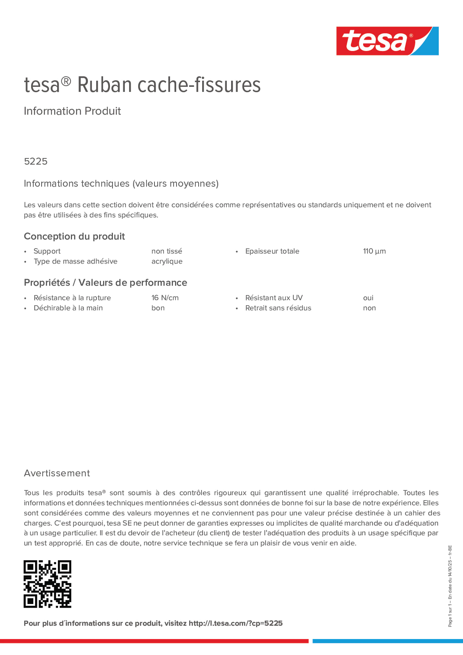 Product information_tesa® 05225_fr-BE_nl-BE Product information_tesa® 05225_fr-BE_nl-BE