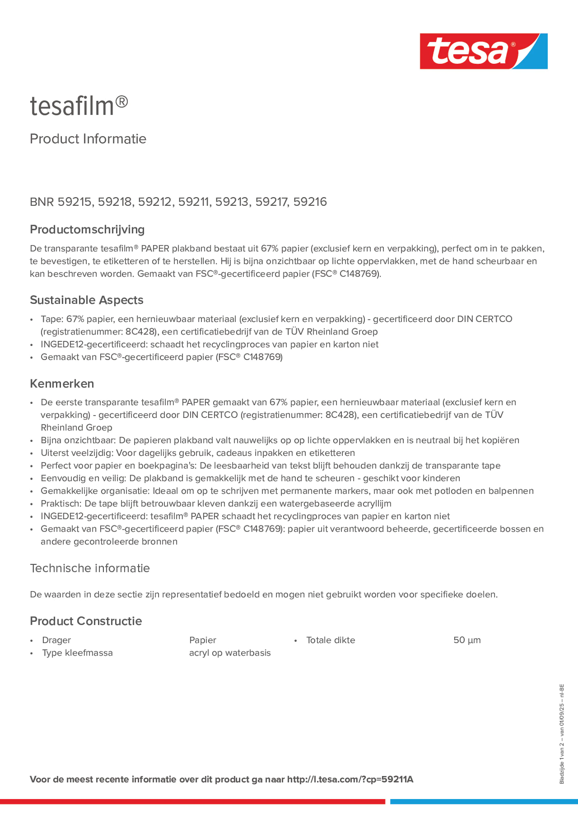 Product information_tesafilm® 59215_fr-BE_nl-BE
